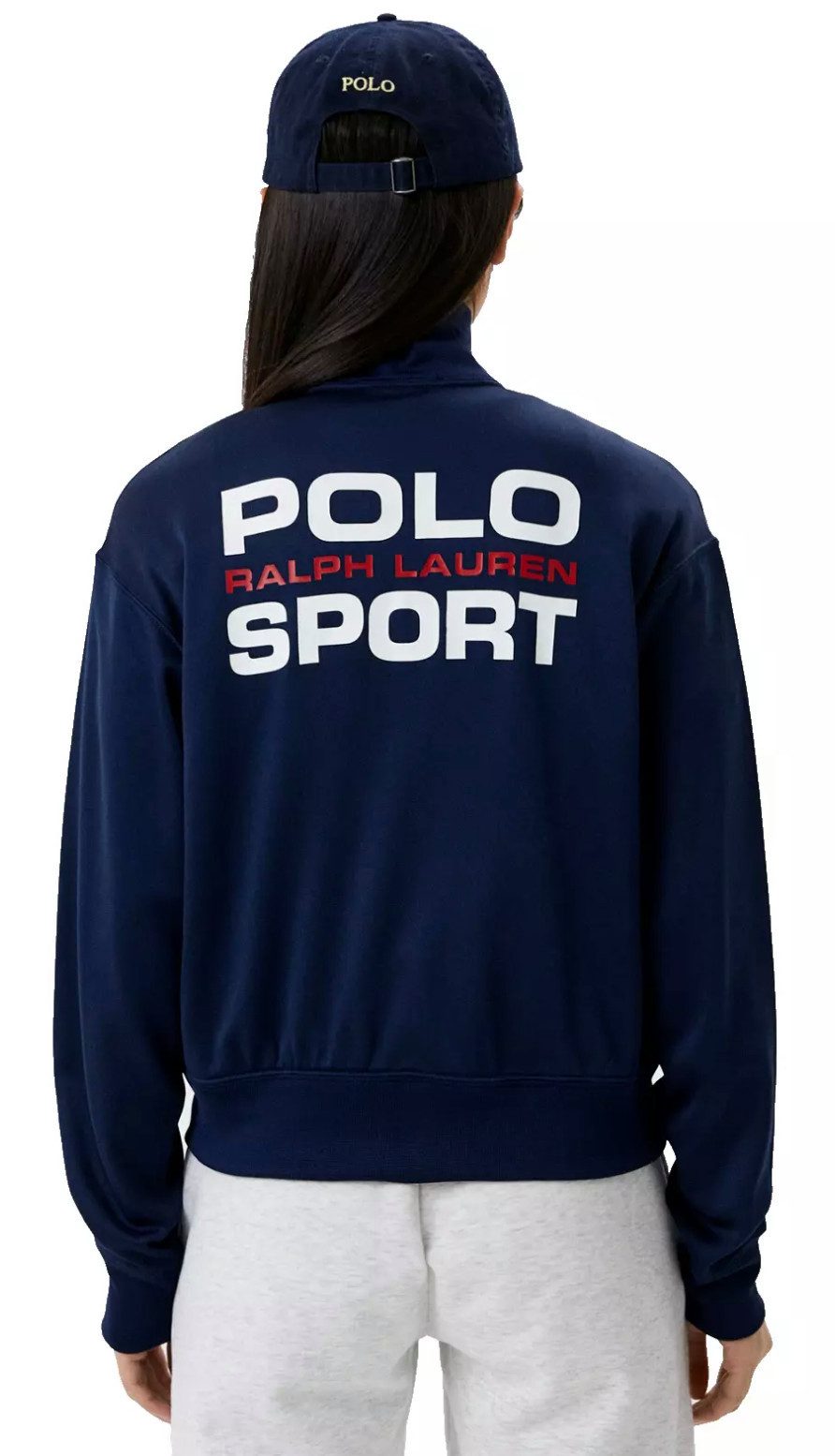 Polo Ralph Lauren Sweatjacke Retro Newport Sport Blouson Jacke Frontreißverschluss, Eingrifftaschen, Chevron-Streifen, Flaggenmotiv