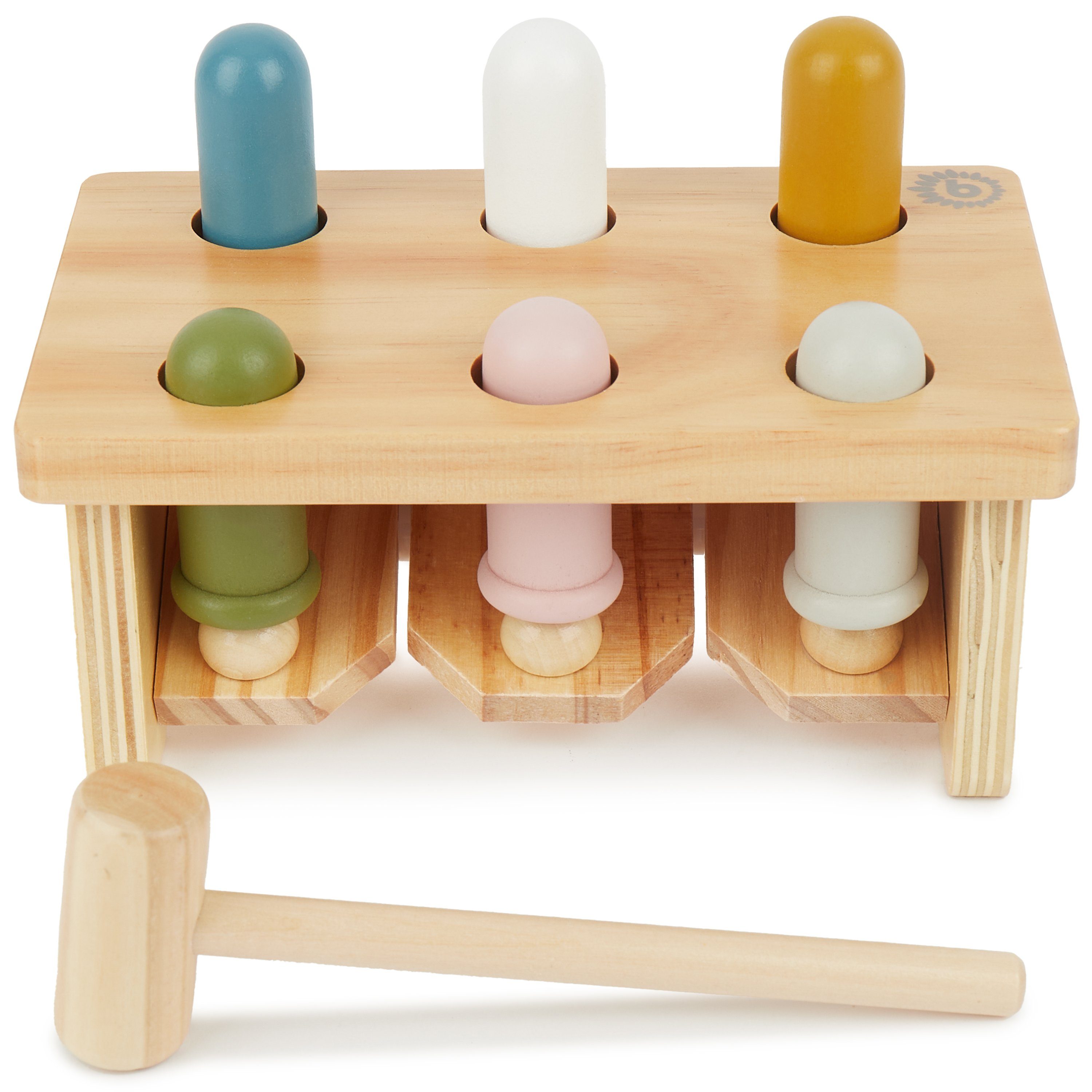 BIECO Klopfbank Bieco Klopfbank ab 1 Jahr 20x12 cm Buntes Holz Hammerspiel ab 1 Jahr Holzspielzeug Baby mit Klopfer Baby Holzspielzeug zum Hämmern Игрушки для моторики ab 1 Jahr Hämmerchenspiel aus Holz