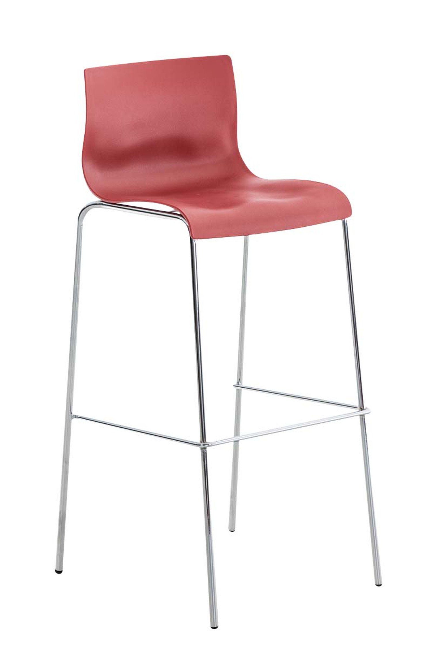 TPFLiving Barhocker Hoover (mit Fußstütze - Hocker für Theke & Küche - Tresenhocker), Gestell Metall Chrom - Sitzfläche: Kunststoff Rot