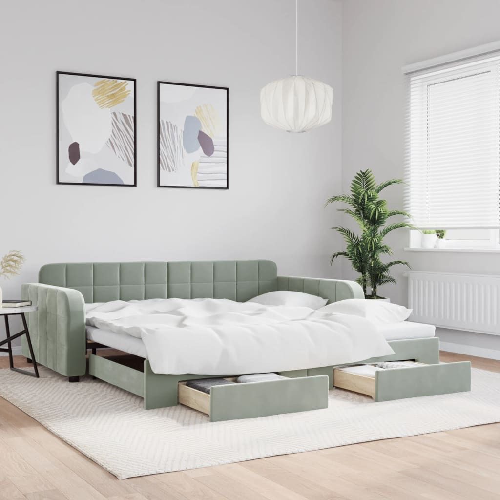 vidaXL Bett, Tagesbett Ausziehbar mit Schubladen Hellgrau 100x200 cm Samt günstig online kaufen