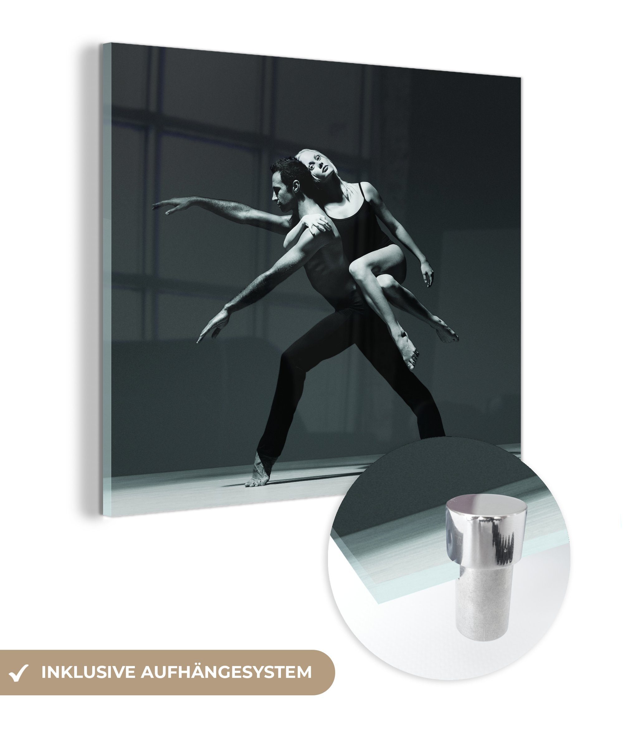 MuchoWow Acrylglasbild Schwarz-Weiß-Bild von zwei Ballett-Tänzern, (1 St), Glasbilder - Bilder auf Glas Wandbild - Foto auf Glas - Wanddekoration