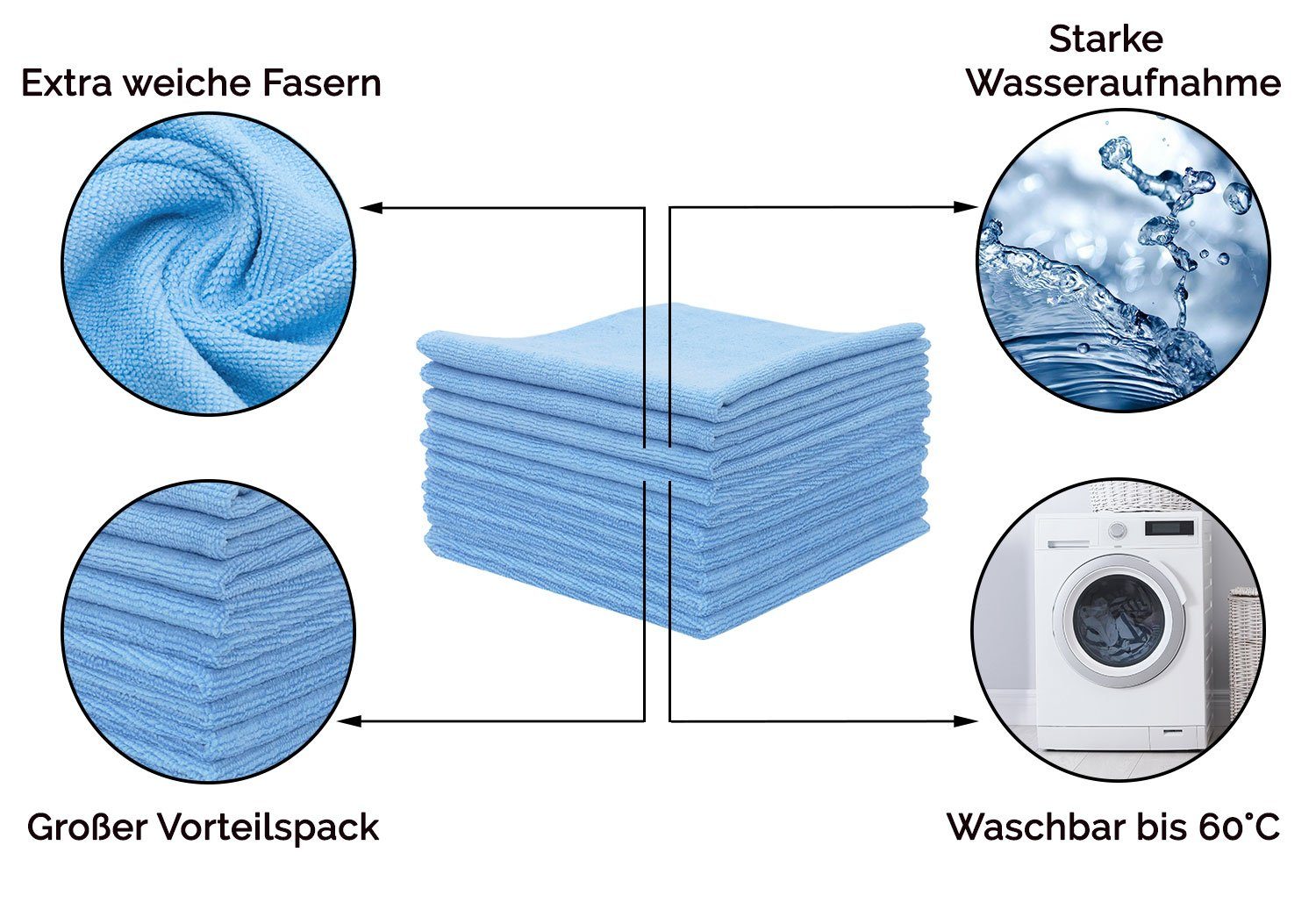 Microfasertücher, vom Hotelwäschespezialisten 40 10-tlg), cm, Geschirrtuch, Polyester, hellblau ZOLLNER 80% (Spar-Set, Polyamid, x 40 20%