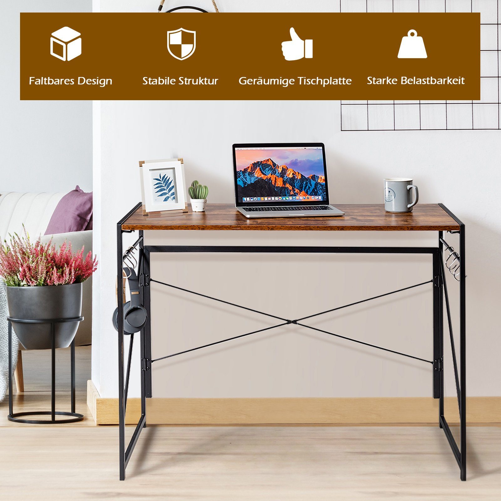 COSTWAY Schreibtisch, klappbar, mit 6 Haken, günstig online kaufen