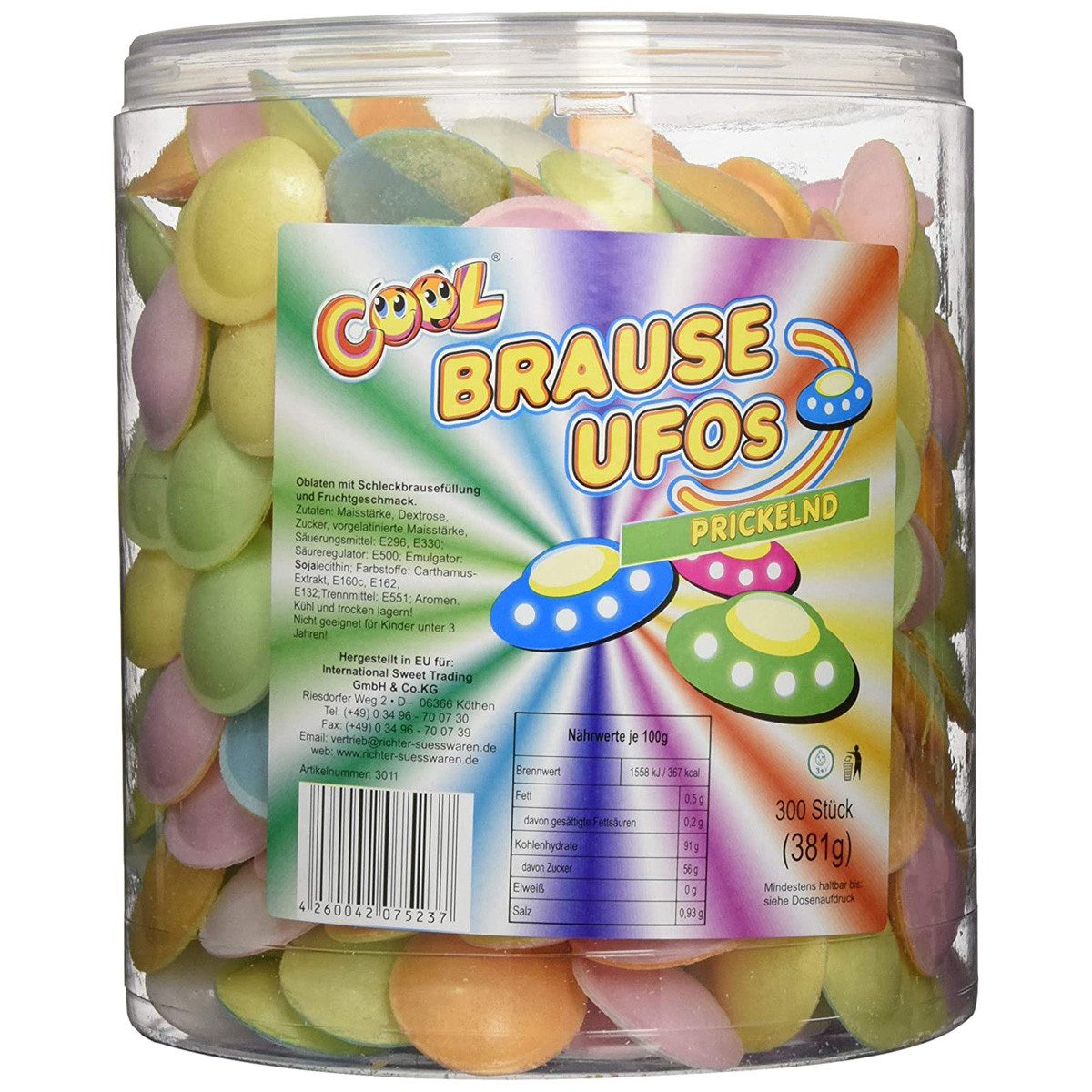 COOL Süßigkeit, Cool Brause Ufos mit Schleckbrausefüllung mit Fruchtgeschmack 380g