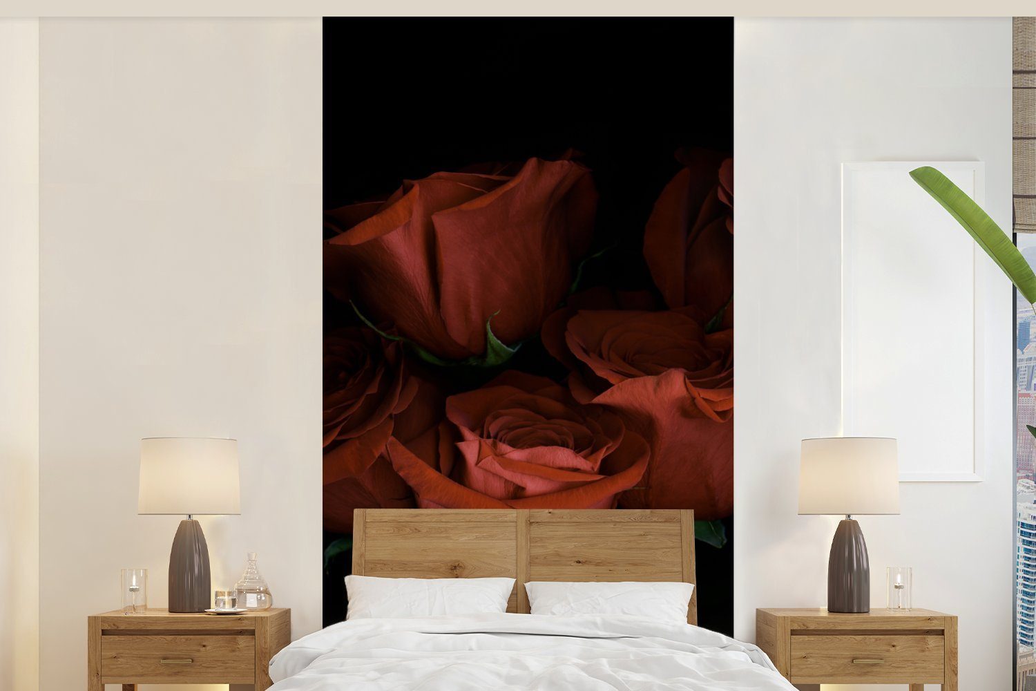 Fototapete (2 Schlafzimmer - Blumen Wohnzimmer für Wald, Rosen Küche, Vliestapete bedruckt, Matt, - MuchoWow Fototapete St),