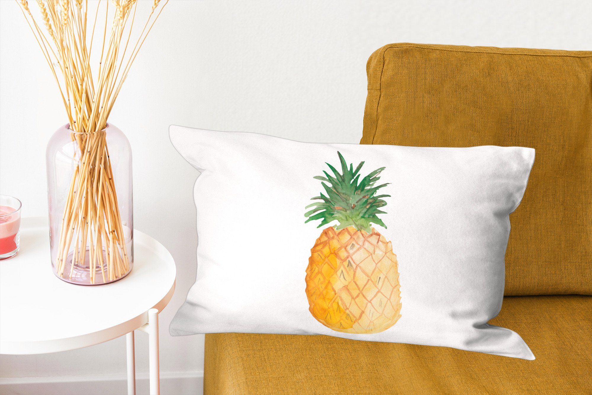 MuchoWow Dekokissen Ananas - mit Wohzimmer Obst Dekoration, Füllung, - Schlafzimmer Dekokissen Weiß, Zierkissen