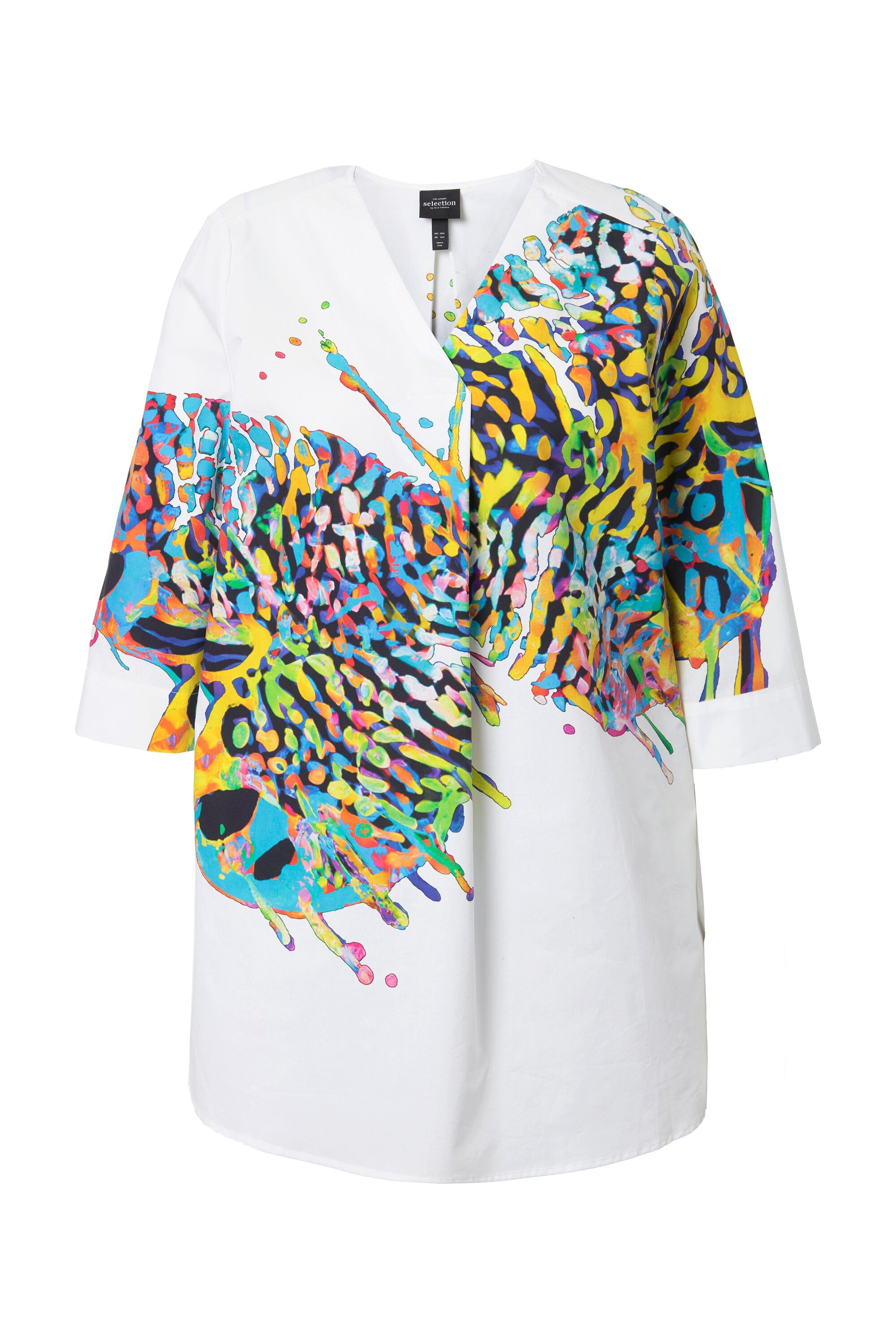 Ulla Popken Druckbluse Tunika Schmetterling V-Ausschnitt 3/4-Arm günstig online kaufen