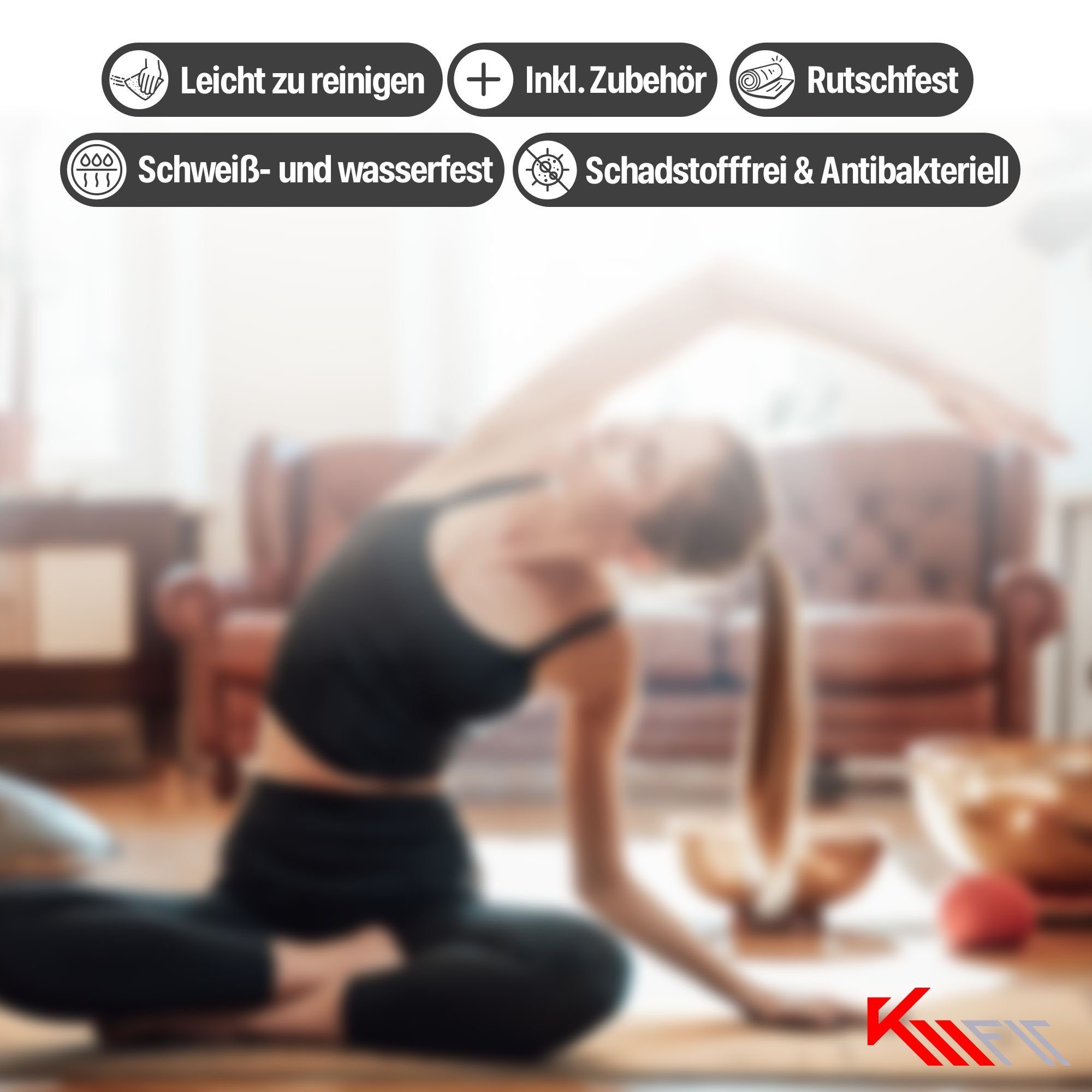 KM - Fit Yogamatte Gymnastikmatte Fitnessmatte Pilates Sportmatte Bodenmatte mit Tasche (Set)