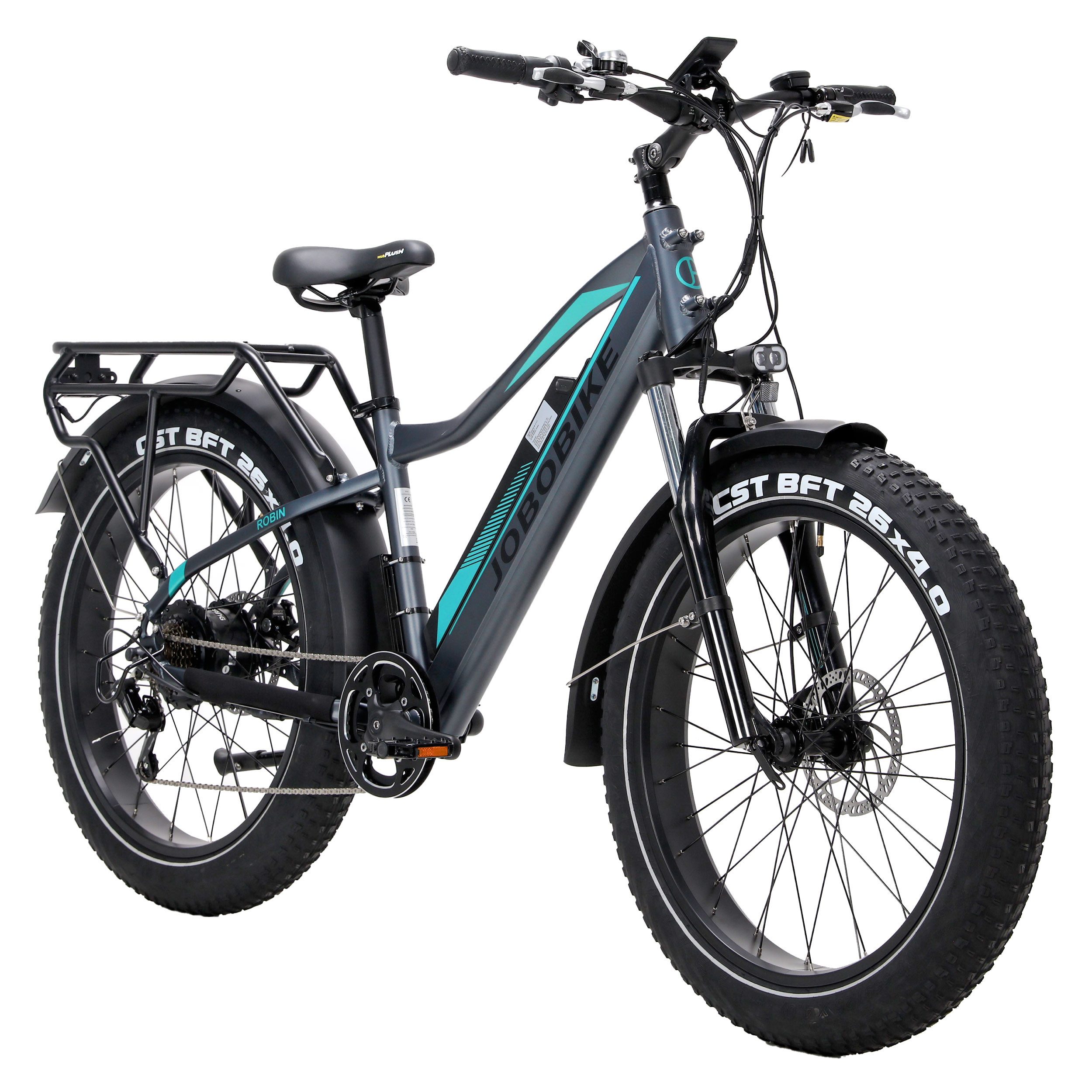 JOBOBIKE E-Bike Mountainbike 26x4 Zoll für Damen und Herren, Elektro Fahrrad Robin 624Wh, 130km, 7 Gang Shimano, Kettenschaltung, Heckmotor, 624 Wh, (Herausnehmbarer Akku, Scheibenbremsen, bis 150kg), Fat Tire, mit 5 Stufen, Elektrofahrrad für Erwachsene und Jugendliche