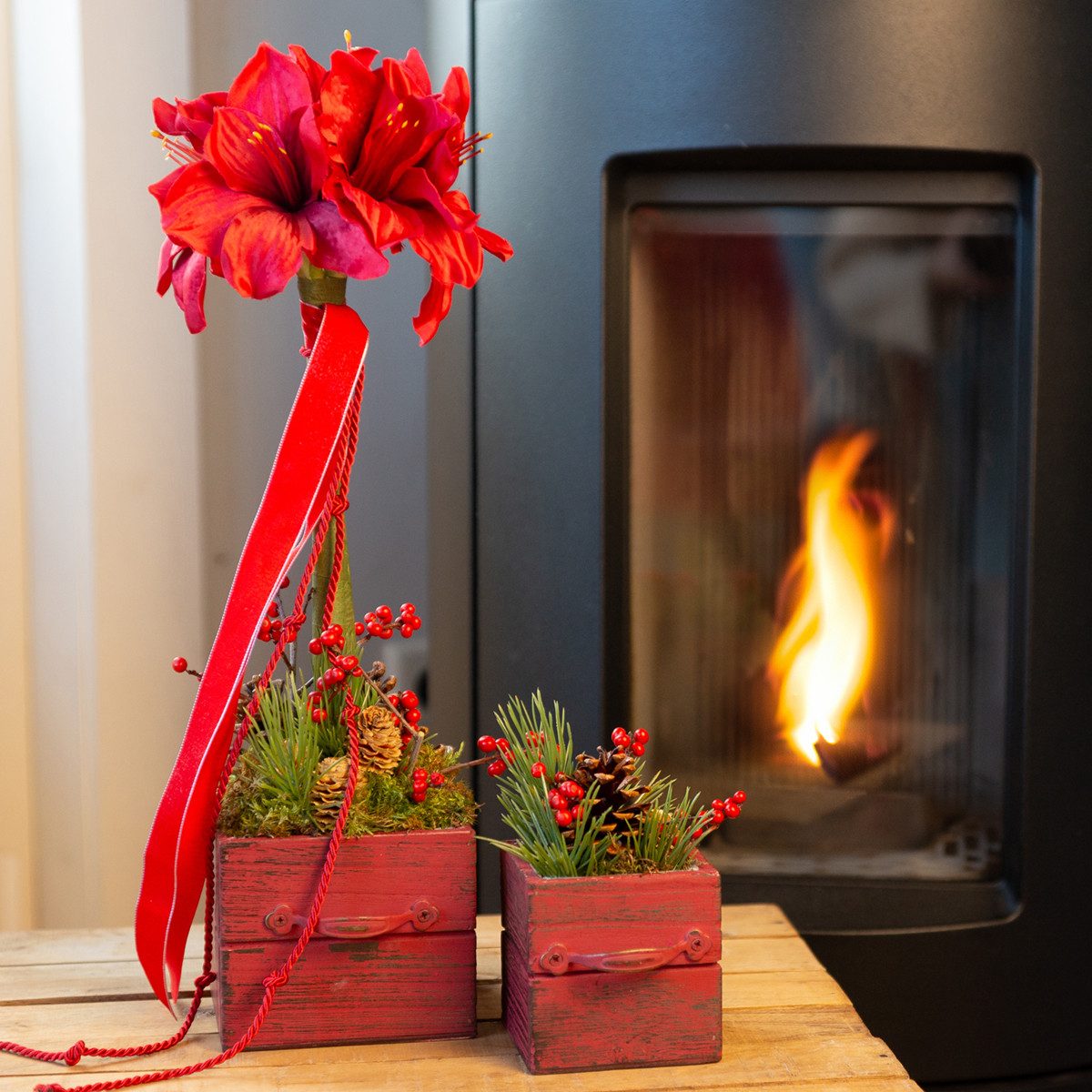 Winterliche Kunstpflanze Künstliche Amaryllis Rot Dekoblumen Ø18cm L68cm 2e günstig online kaufen