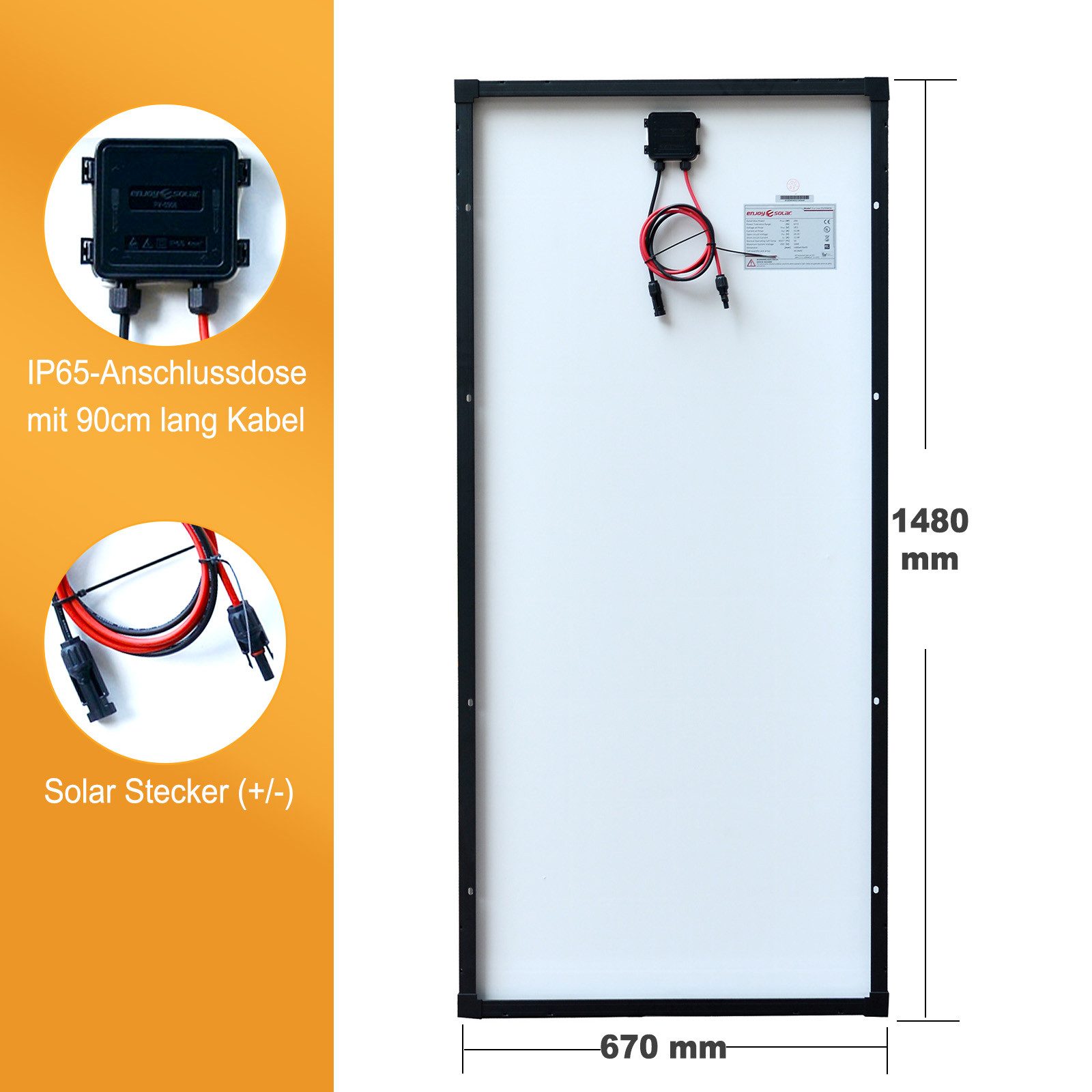 enjoy solar Solarmodul Schwarze Rahmen Monokristallin PERC-Zellen 150W- 200W 12V, Monokristalline PERC, (Leistungsgarantie bis 10 Jahren mit 90% und bis 25 Jahren mit 80), PERC Zellen, 9-Busbars Monokristalline