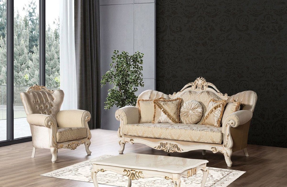 Casa Padrino Couchtisch Couchtisch Gold Barock - - im Barockstil Massivholz Barock Wohnzimmertisch Möbel / Creme Luxus Handgefertigter