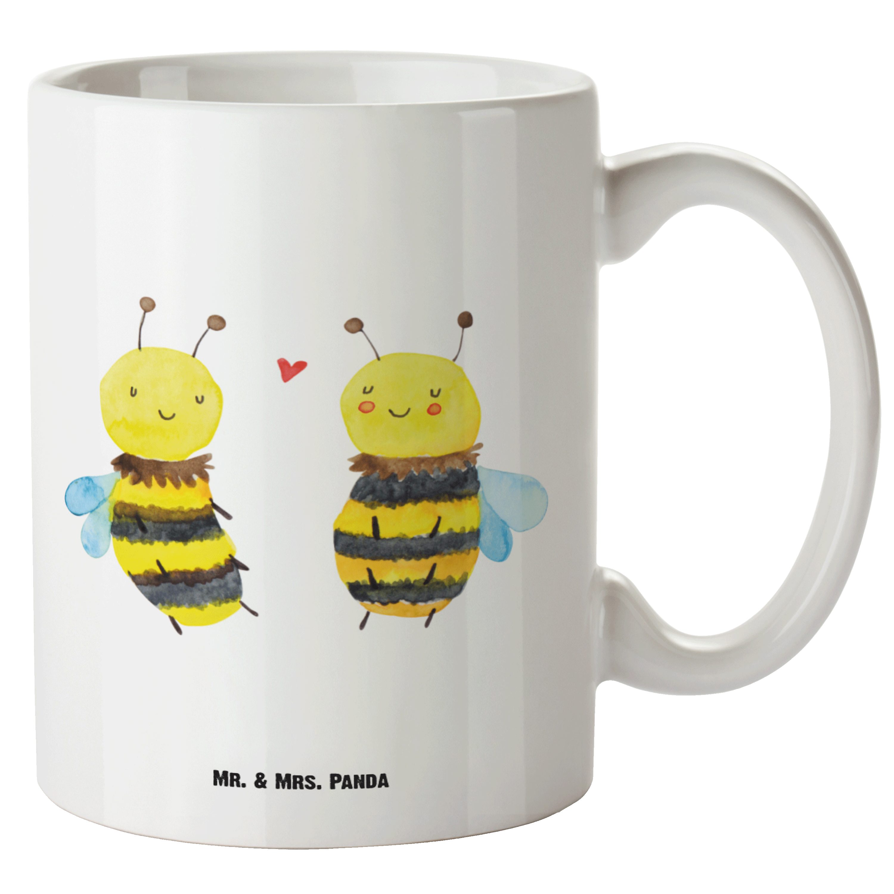 Mr. & Mrs. Panda Tasse Biene Verliebt - Weiß - Geschenk, spülmaschinenfest, Große Tasse, XL, XL Tasse Keramik