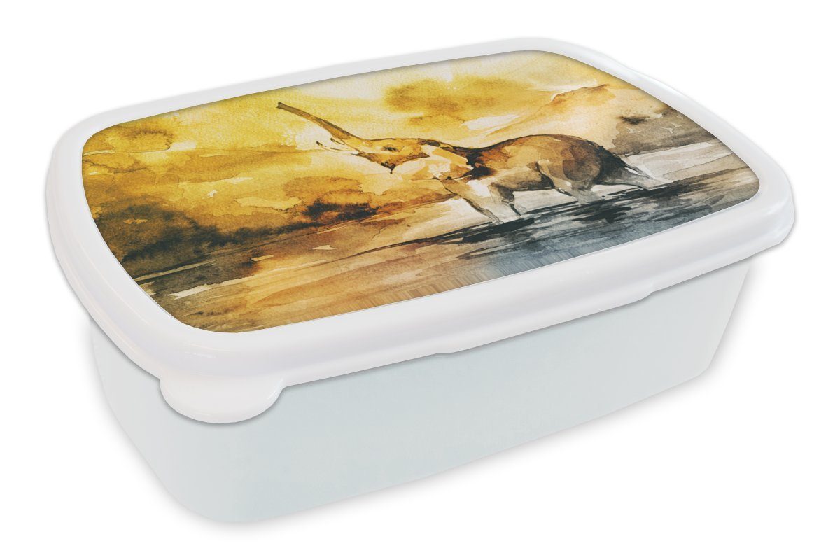 MuchoWow Lunchbox Elefant - Aquarellfarbe - Wasser, Kunststoff, (2-tlg), Brotbox für Kinder und Erwachsene, Brotdose, für Jungs und Mädchen weiß