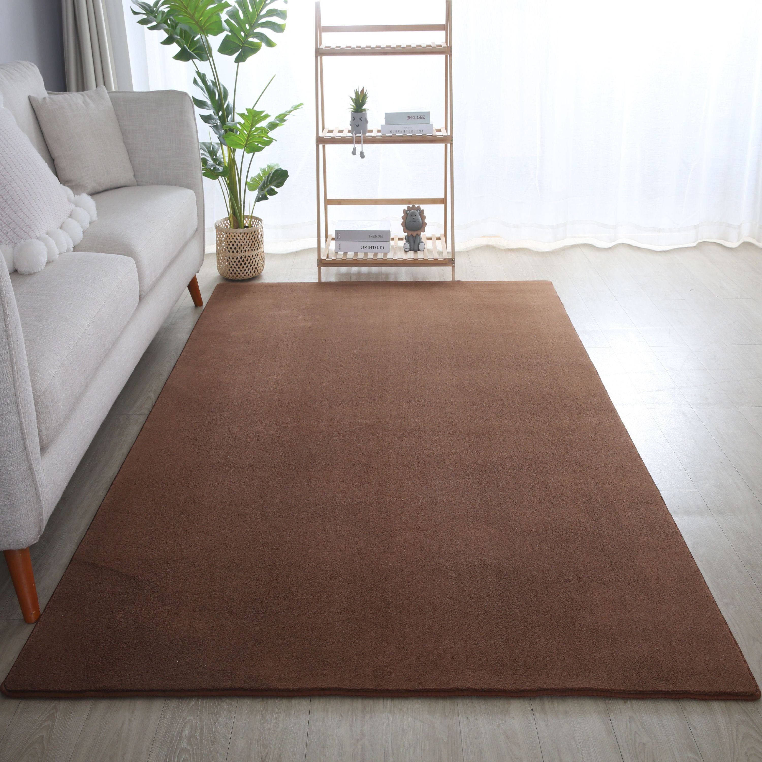 Teppich Unicolor - Einfarbig, Teppium, Läufer, Höhe: 7 mm, Teppich Wohnzimmer Braun