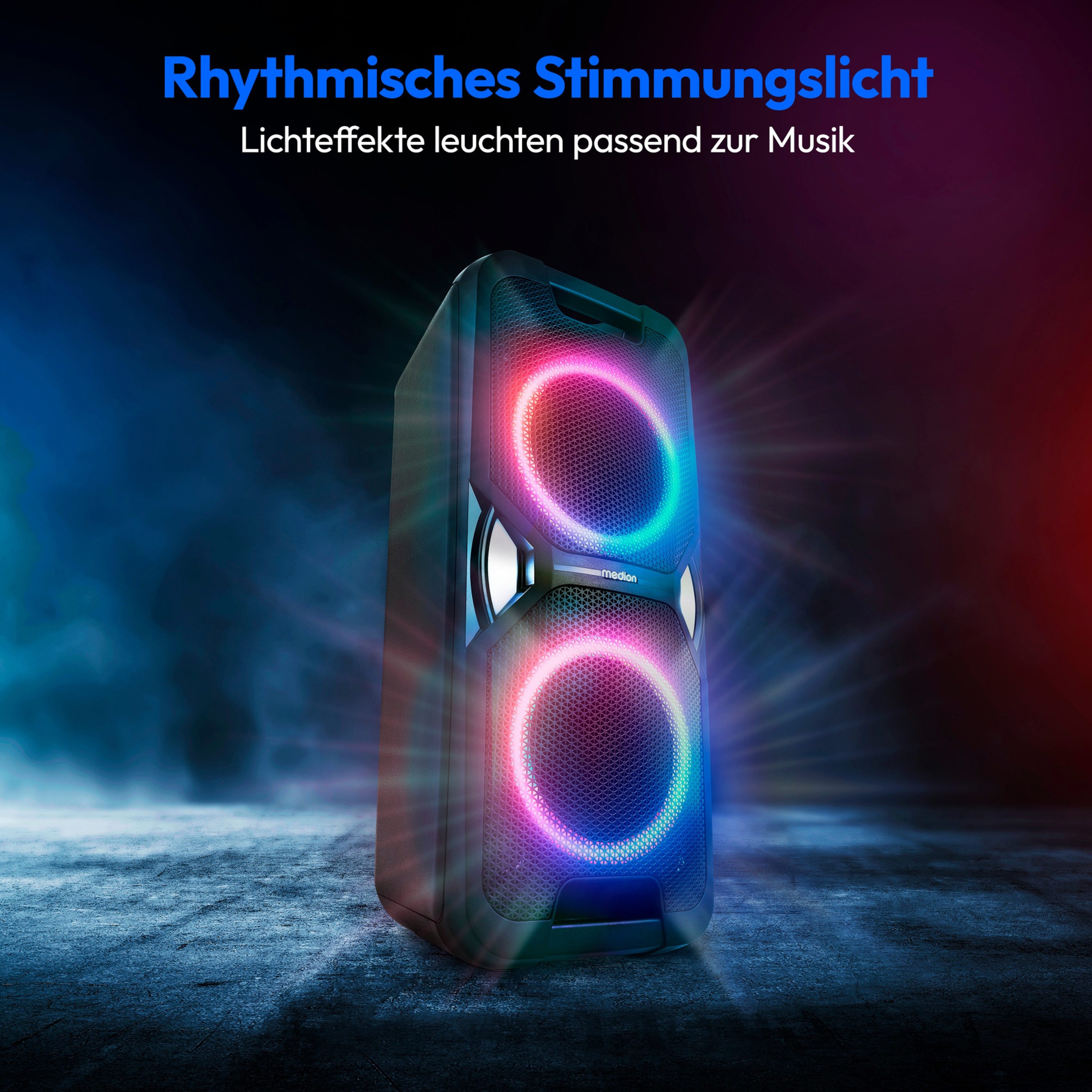 Medion® Partylautsprecher MEDION® LIFE® PE-1 Pure (MD400000) Bluetooth-Lautsprecher (Bluetooth, 25 W, Lichteffekte, Karaoke, Bluetooth, USB)