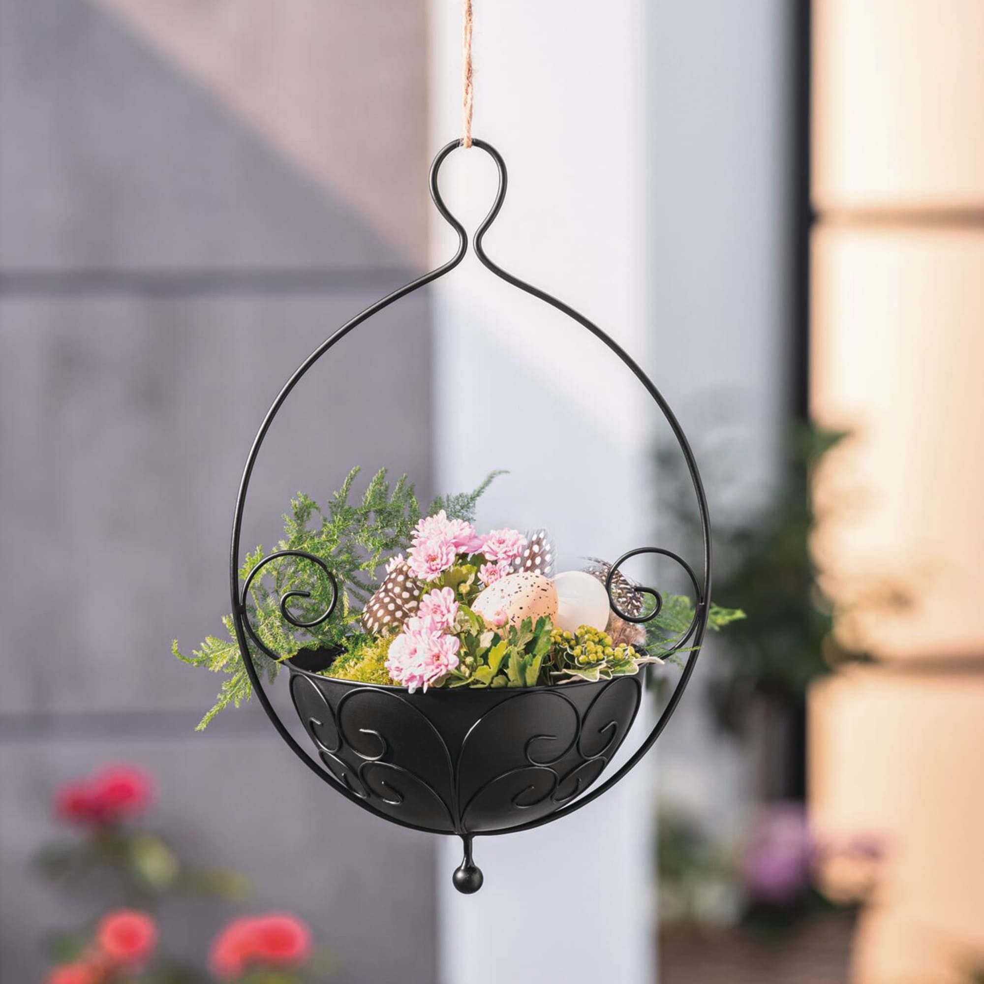 Dekoleidenschaft Blumenampel "Ranken" Metall schwarz Ø 20cm Hängeampel für Zimmerpflanzen Hängetopf – Bild 5 von 5
