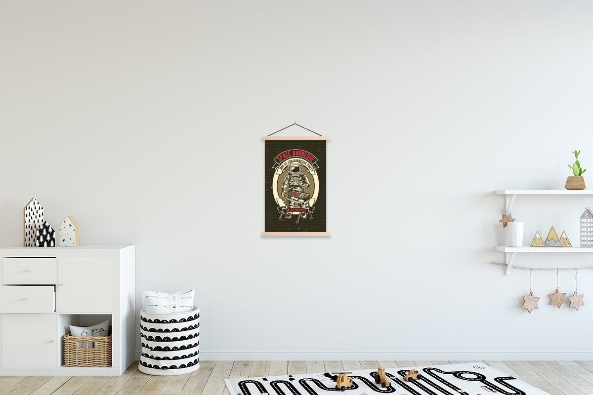 MuchoWow Poster Jahrgang - Astronaut - BBQ, (1 St), Posterleiste, Textilposter für Wohnzimmer, Bilderleiste, Magnetisch