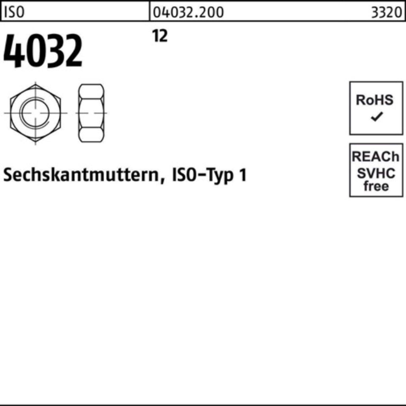 Bufab Muttern 100er Pack Sechskantmutter ISO 4032 M24 12 25 Stück ISO 4032 12 Sechs