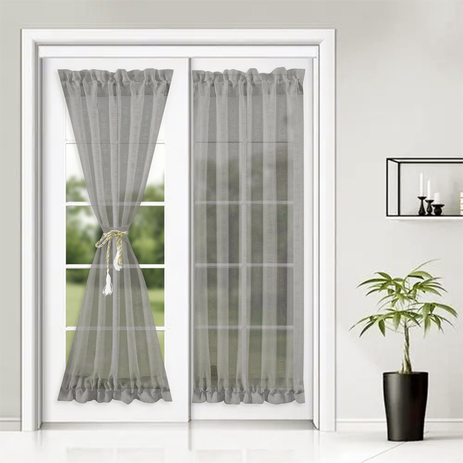 Türvorhang, HOMEIDEAS, Stangendurchzug (1 St), transparent, Französische Grau | Raumteiler-Vorhänge