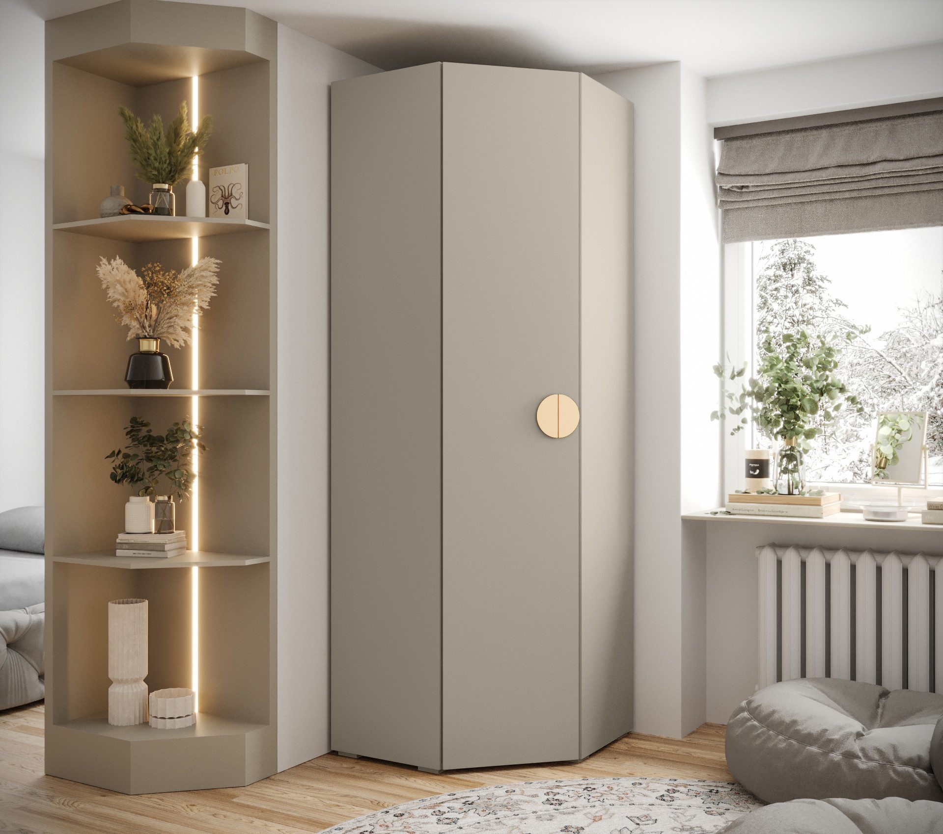 ABIKS MÖBEL Eckschrank Inova 4 Eckkleiderschrank mit Kleiderstange und Regalen