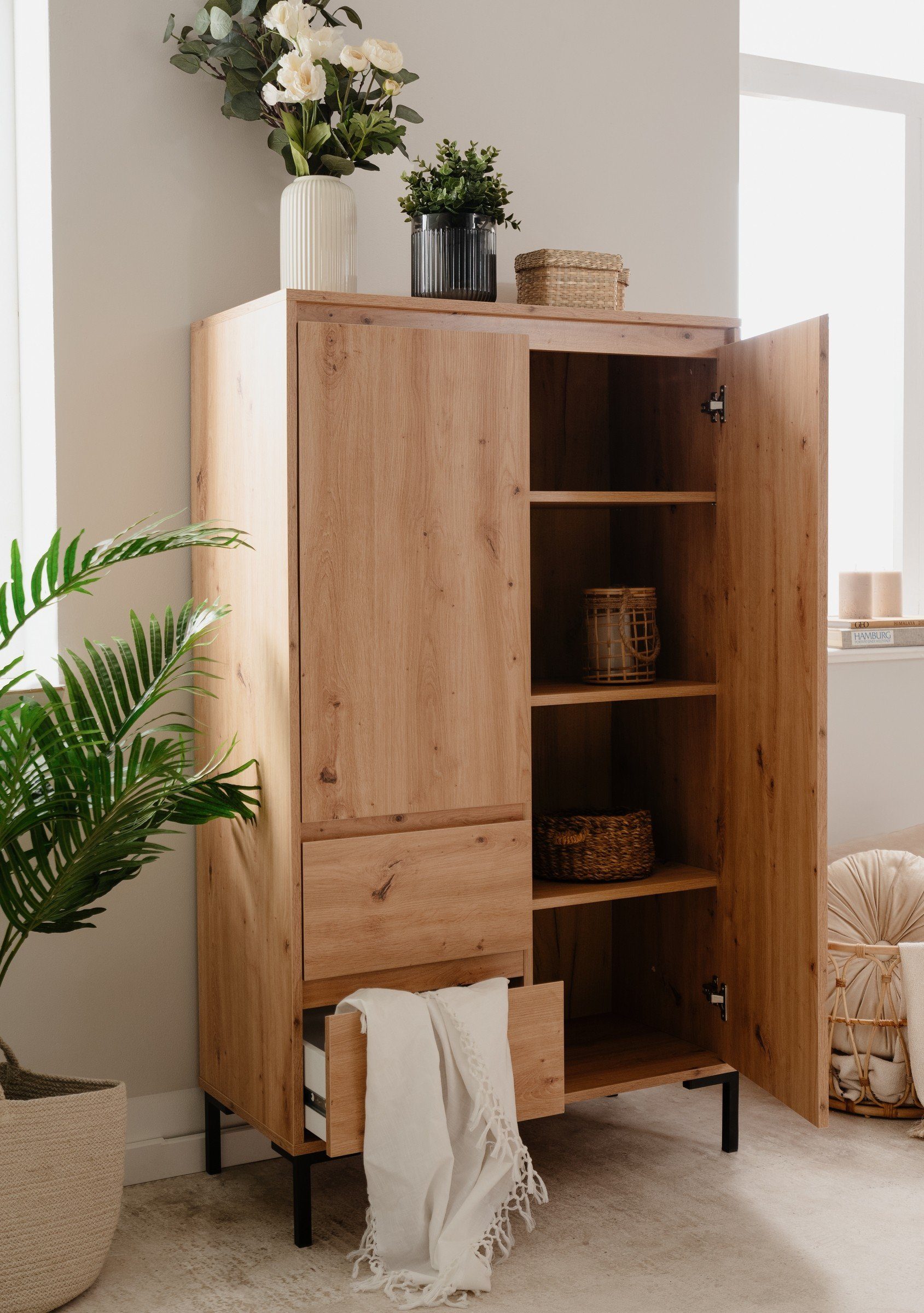 freiraum Highboard Korsika (BxHxT: 81x139x40 cm), in Dekor Artisan Oak