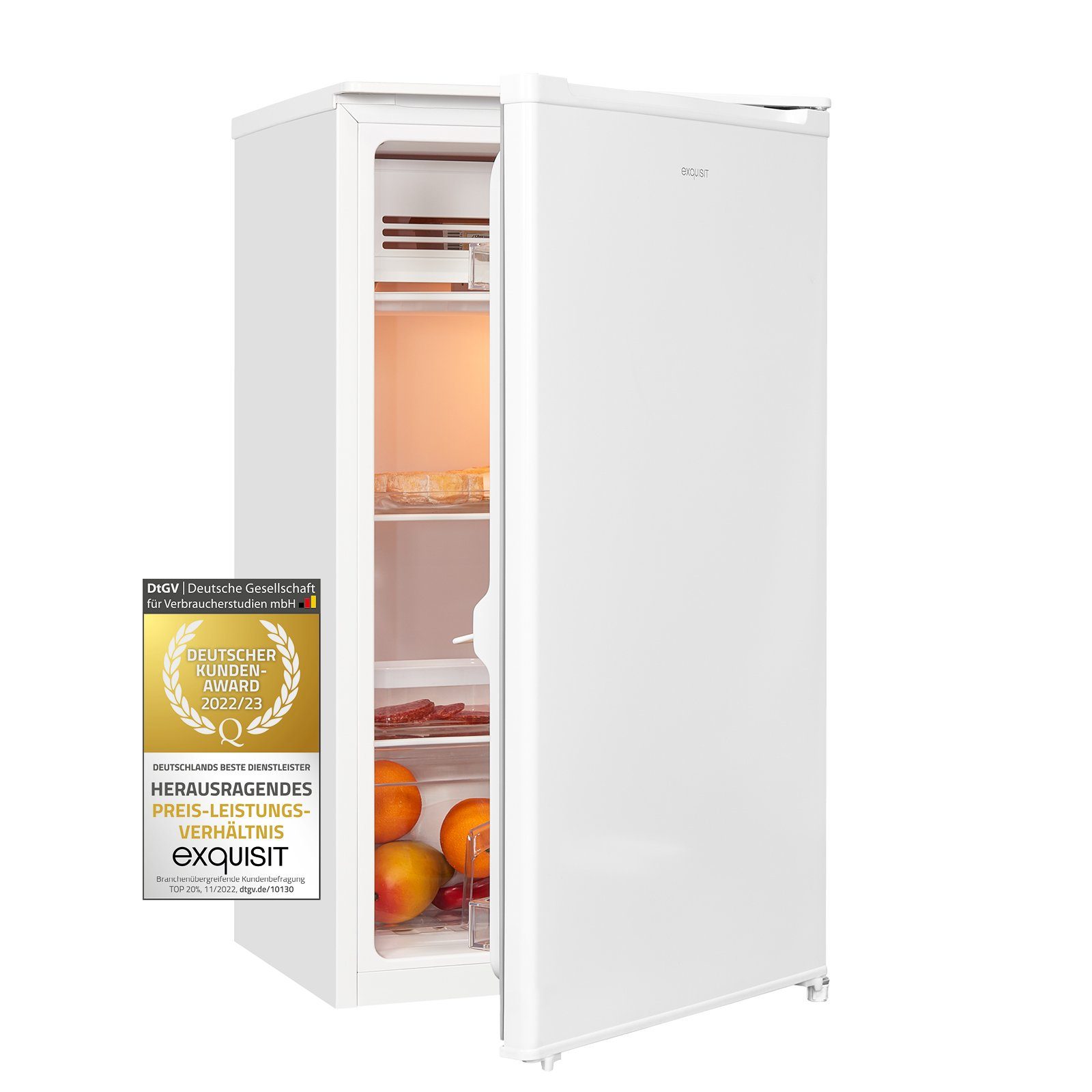 exquisit Kühlschrank KS116-0-041E, 85 cm hoch, 48 cm breit, Eisfach, Temperaturregelung, Gemüsefach