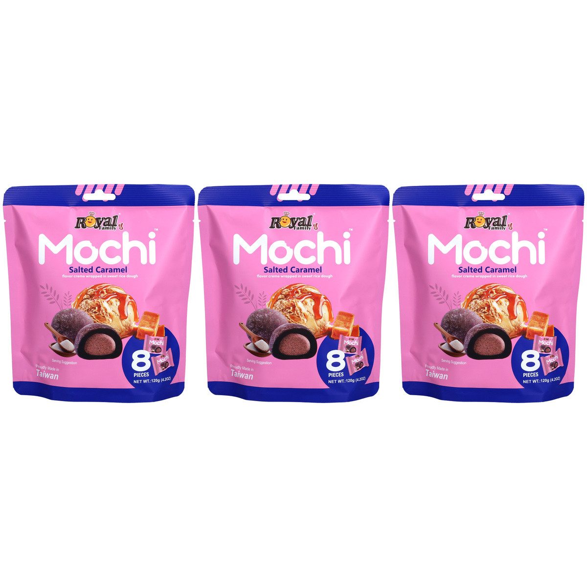 Royal Family Kuchen, Royal Family Mochi Salted Caramel einzeln verpackt 120g 3er Pack