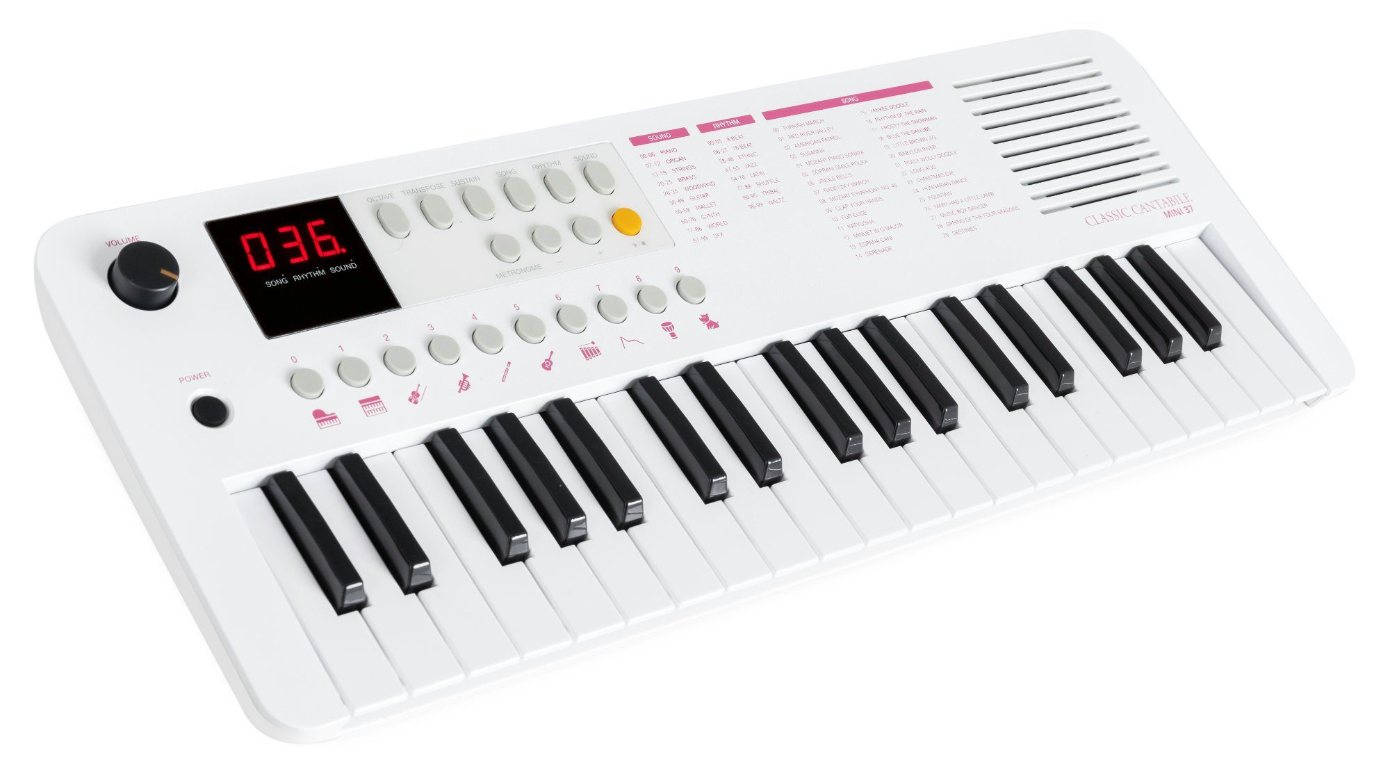 Classic Cantabile Home Keyboard MINI-37 Keyboard, Portable Keyboard - 100 Sounds und Rhythmen - USB-MIDI