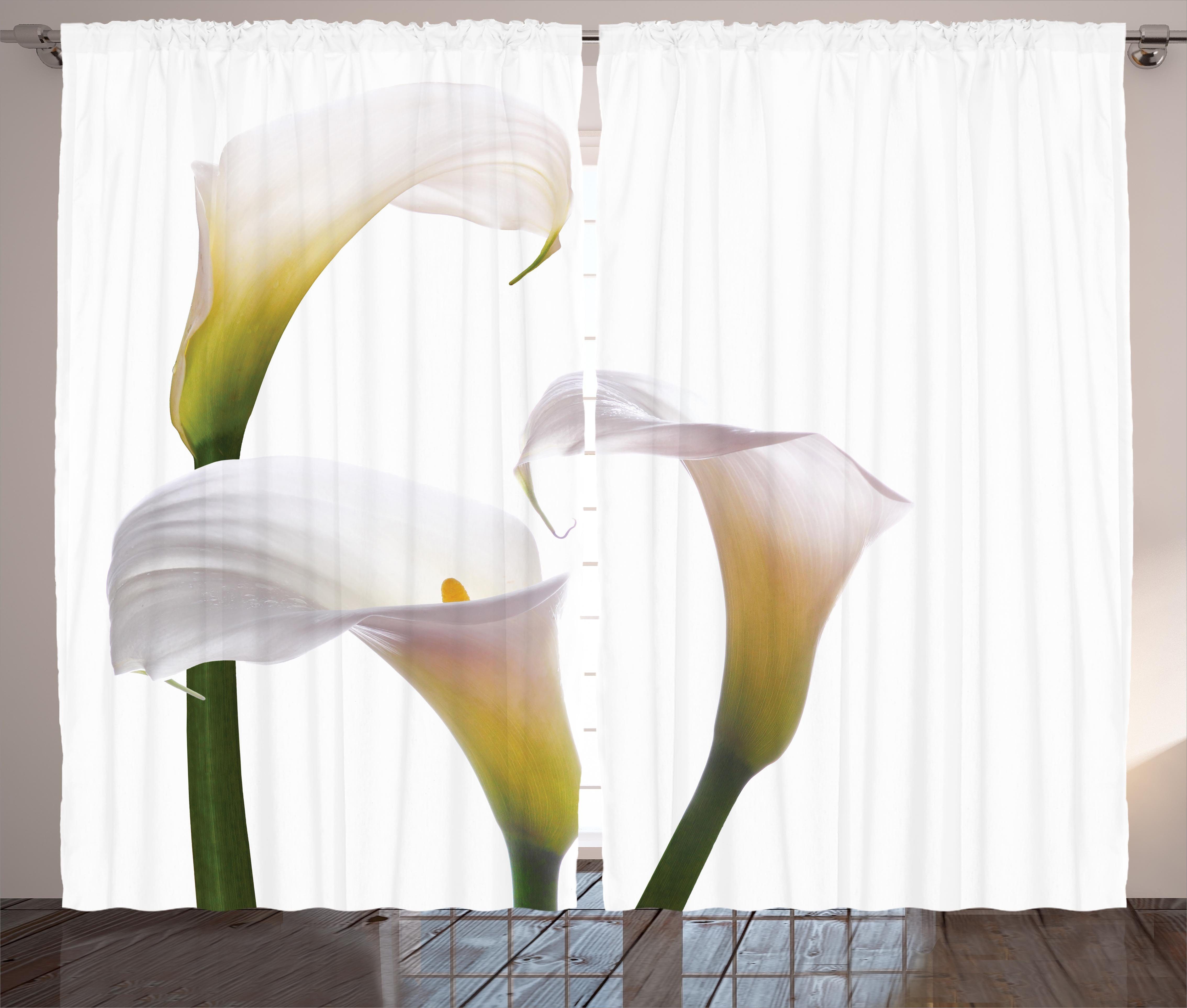 Schlaufen Abakuhaus, Gardine Blume Calla-Lilien und mit Haken, Kräuselband Vorhang Romantische Schlafzimmer