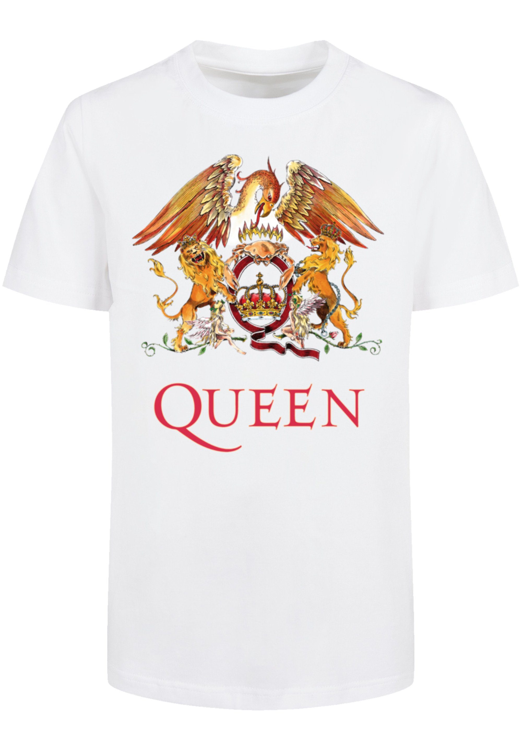 Queen T-Shirt Crest gerippten Rundhalsausschnitt Regular mit und Fit Classic Print, F4NT4STIC