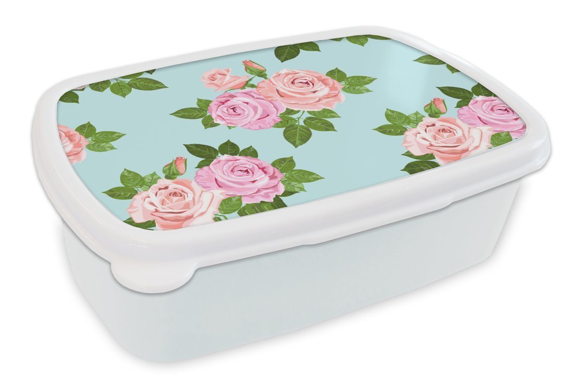 Brotbox Rosen weiß - für Lunchbox (2-tlg), Romantisch für Kunststoff, - Mädchen Kinder und Erwachsene, Brotdose, Jungs und Muster, MuchoWow