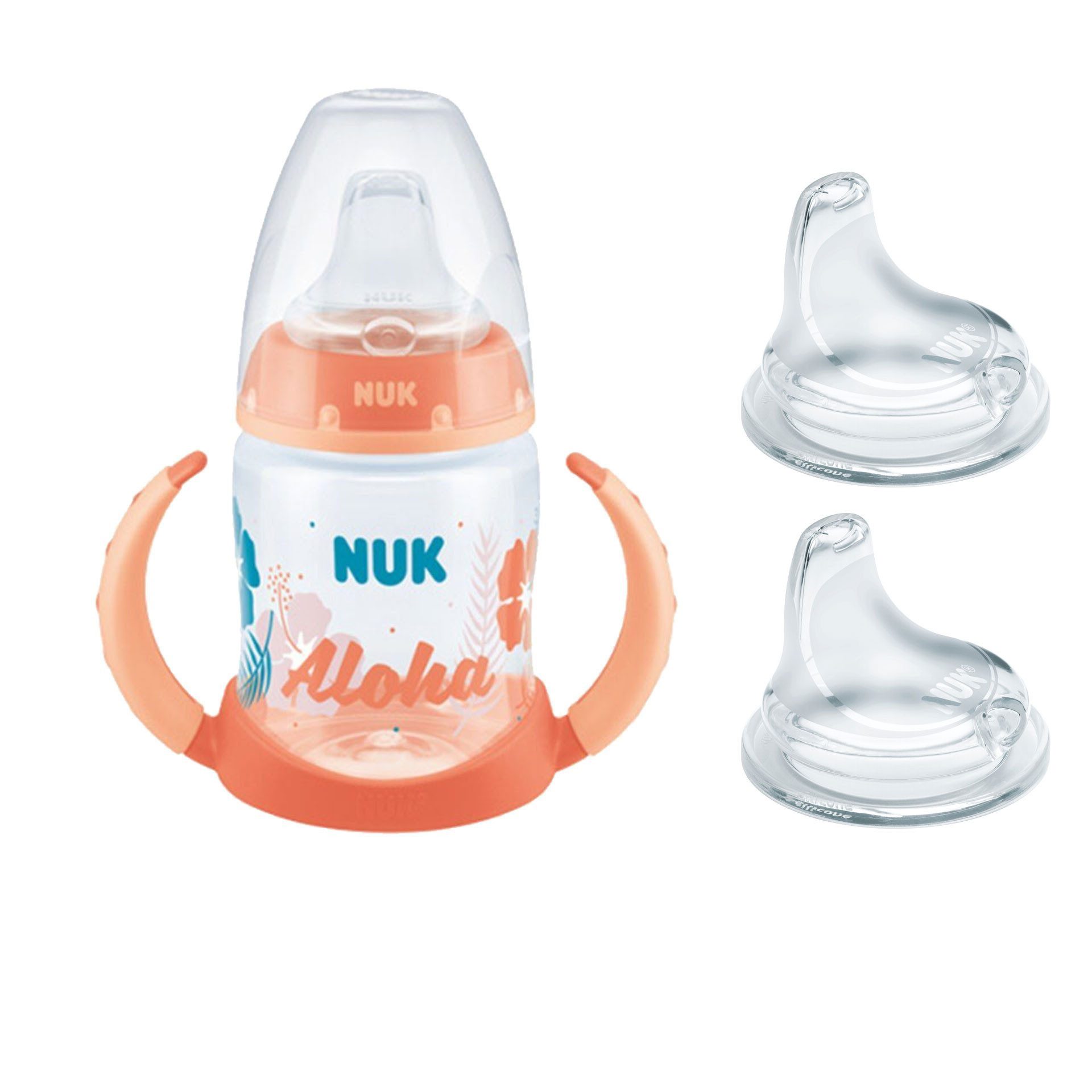 Babyflasche NUK Trinklernflasche/Becher mit 2er Trinktülle aus Silikon set