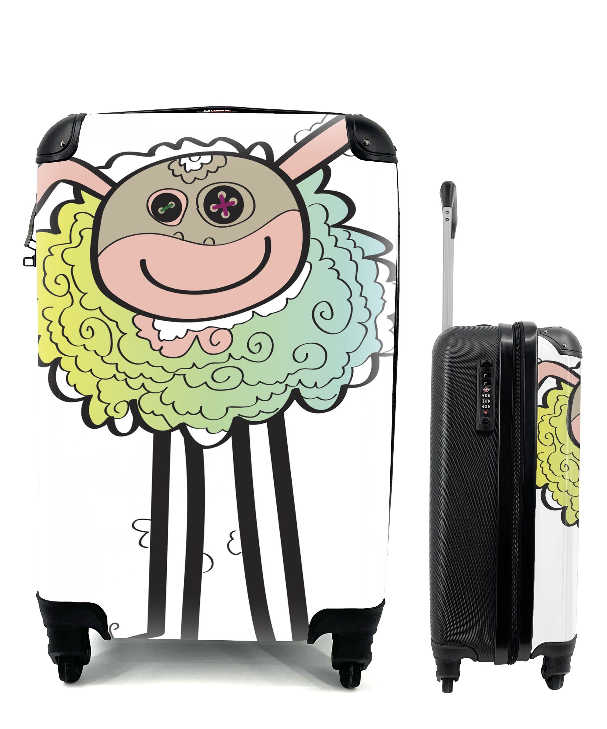 MuchoWow Handgepäckkoffer Eine abstrakte Illustration eines Schafes, 4 Rollen, Reisetasche mit rollen, Handgepäck für Ferien, Trolley, Reisekoffer