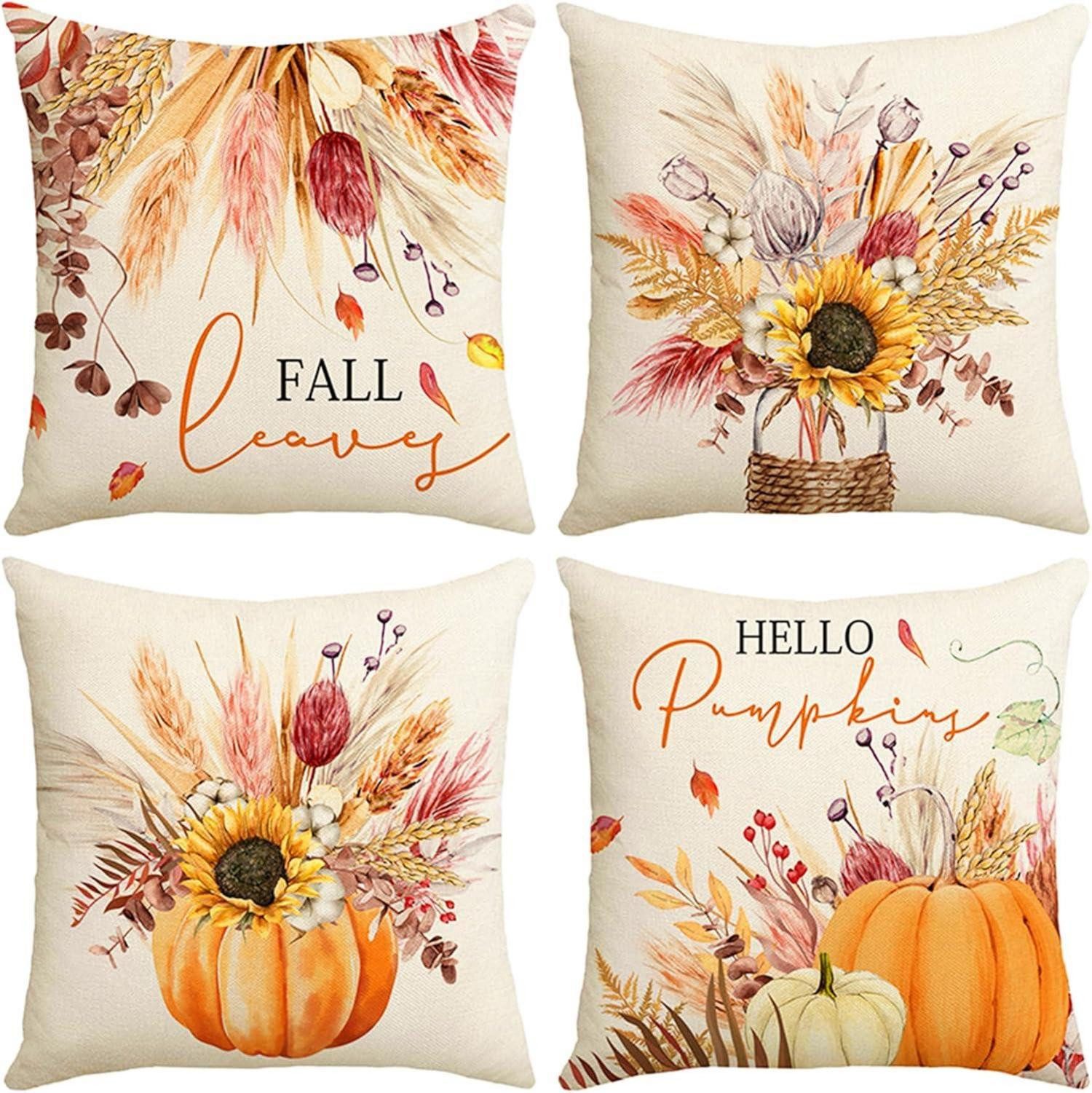 Dekohänger Herbstdeko Kissenbezug 45x45cm Thanksgiving Kürbis Muster Sofa Bett