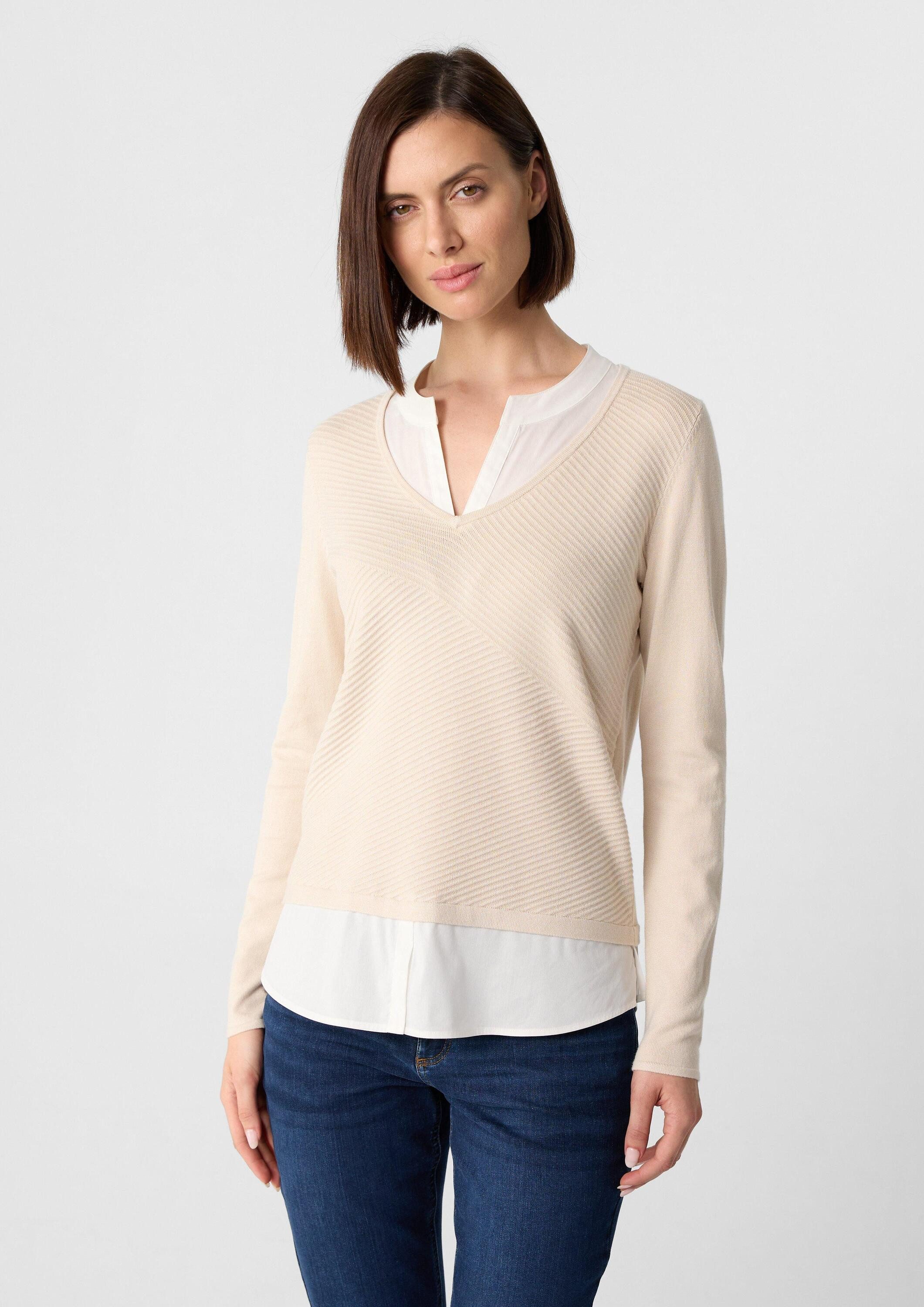 comma Longpullover Strickpullover 2-in-1-Pullover in Layering-Optik günstig online kaufen