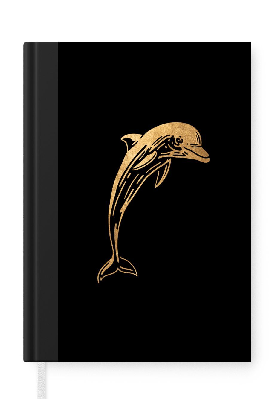 MuchoWow Notizbuch Delfin - Tier - Design - Gold, Journal, Merkzettel, Tagebuch, Notizheft, A5, 98 Seiten, Haushaltsbuch