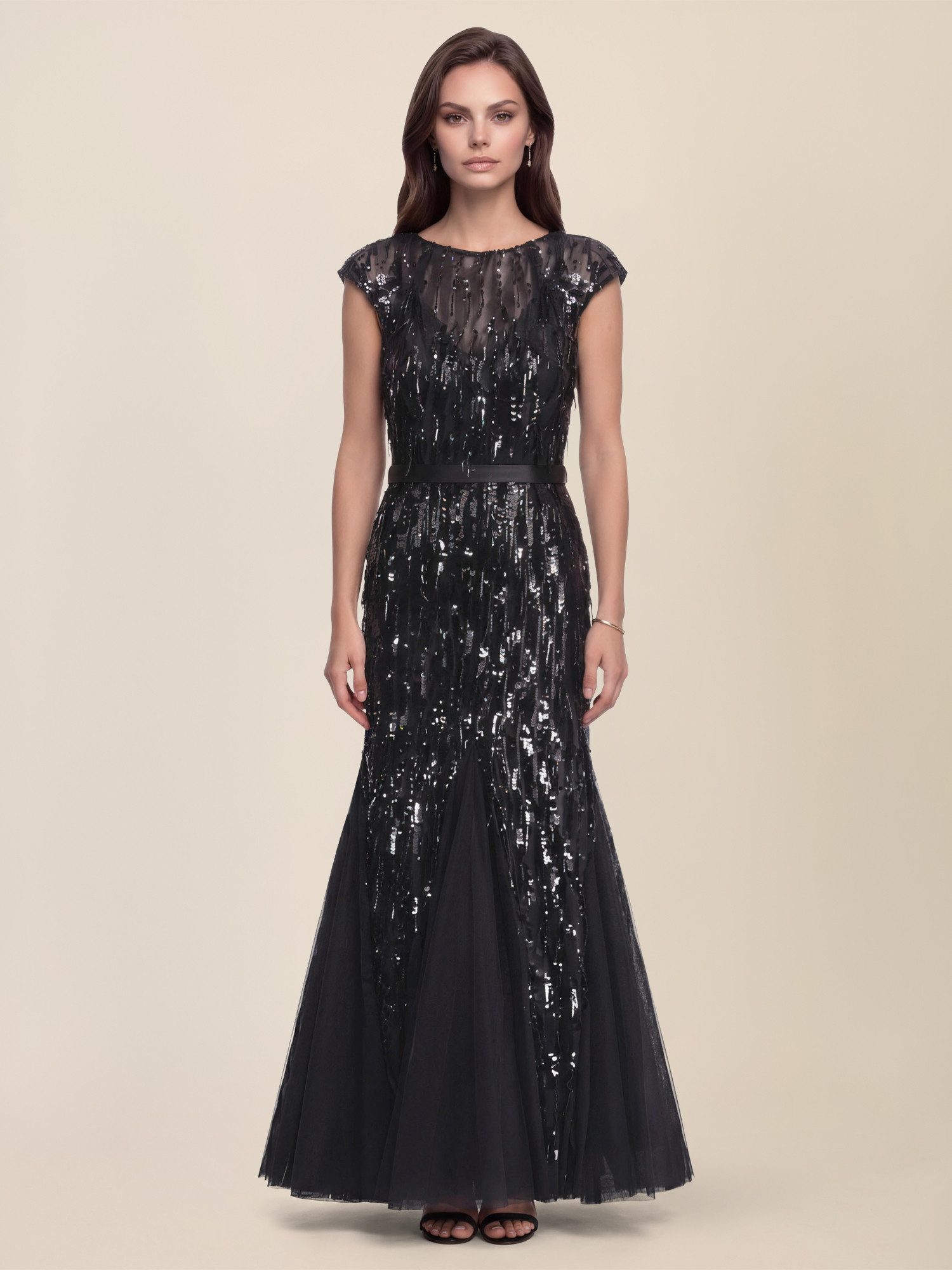 Apart Abendkleid mit Paillettenstickerei und Tüll-Godets