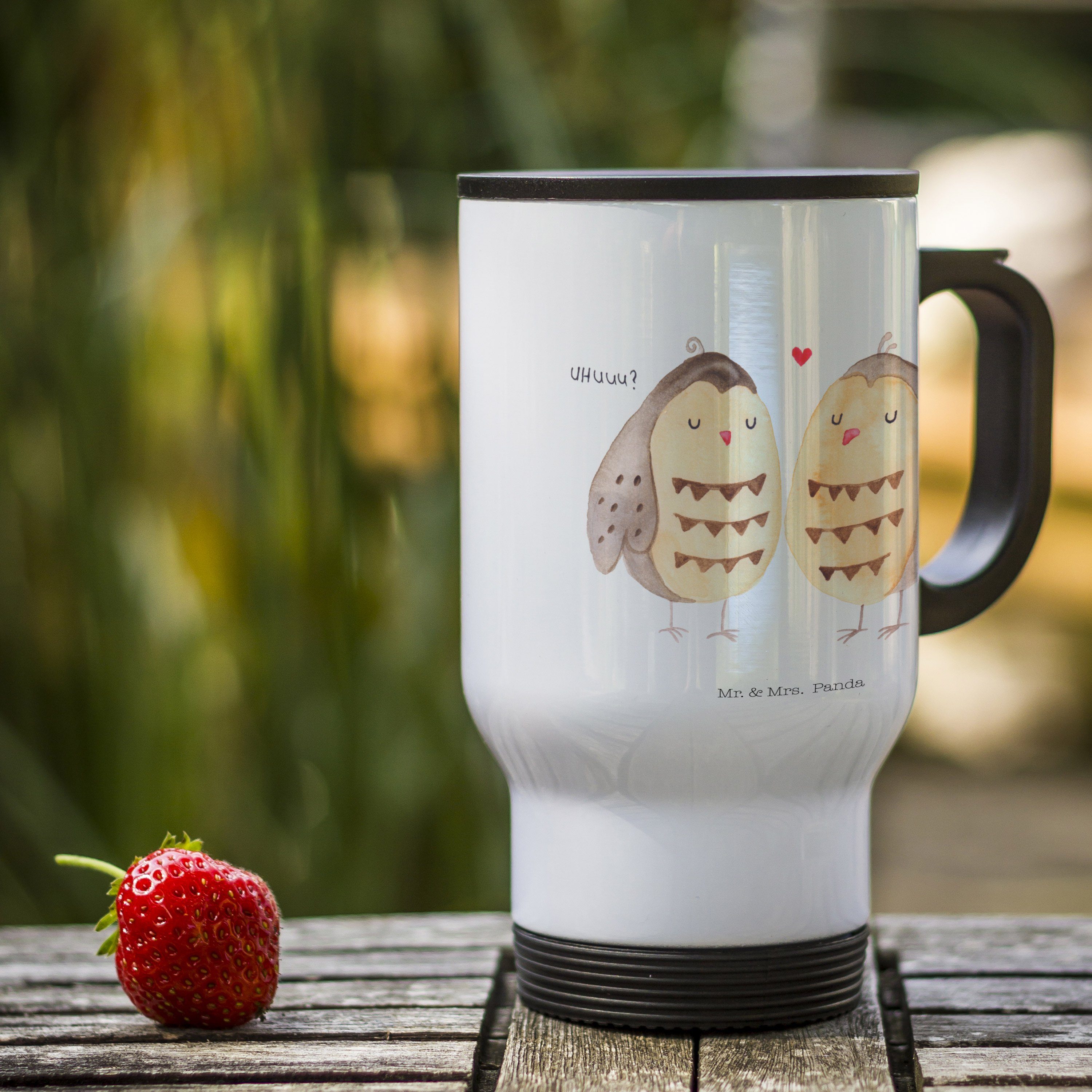 Mr. & Mrs. Panda Thermobecher Eulen Liebe, Kaffeebecher To Go, Weiß, Owl, Thermobecher Go, Freund, Edelstahl, Trinkbecher To Go Liebe Spruch Liebesgeschenk