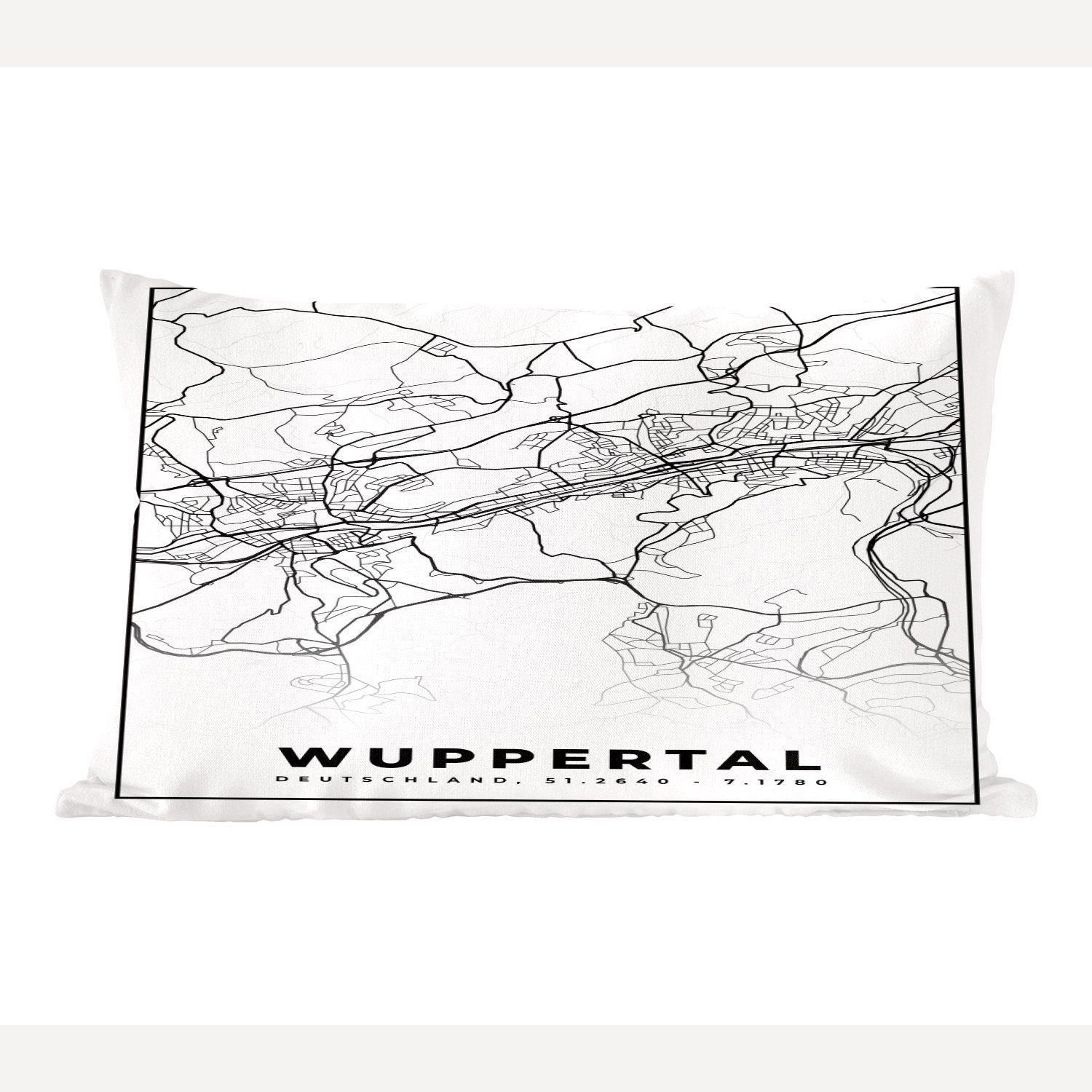 MuchoWow Dekokissen Stadtplan - Wuppertal - Karte, Wohzimmer Dekoration, Zierkissen, Dekokissen mit Füllung, Schlafzimmer | Dekokissen