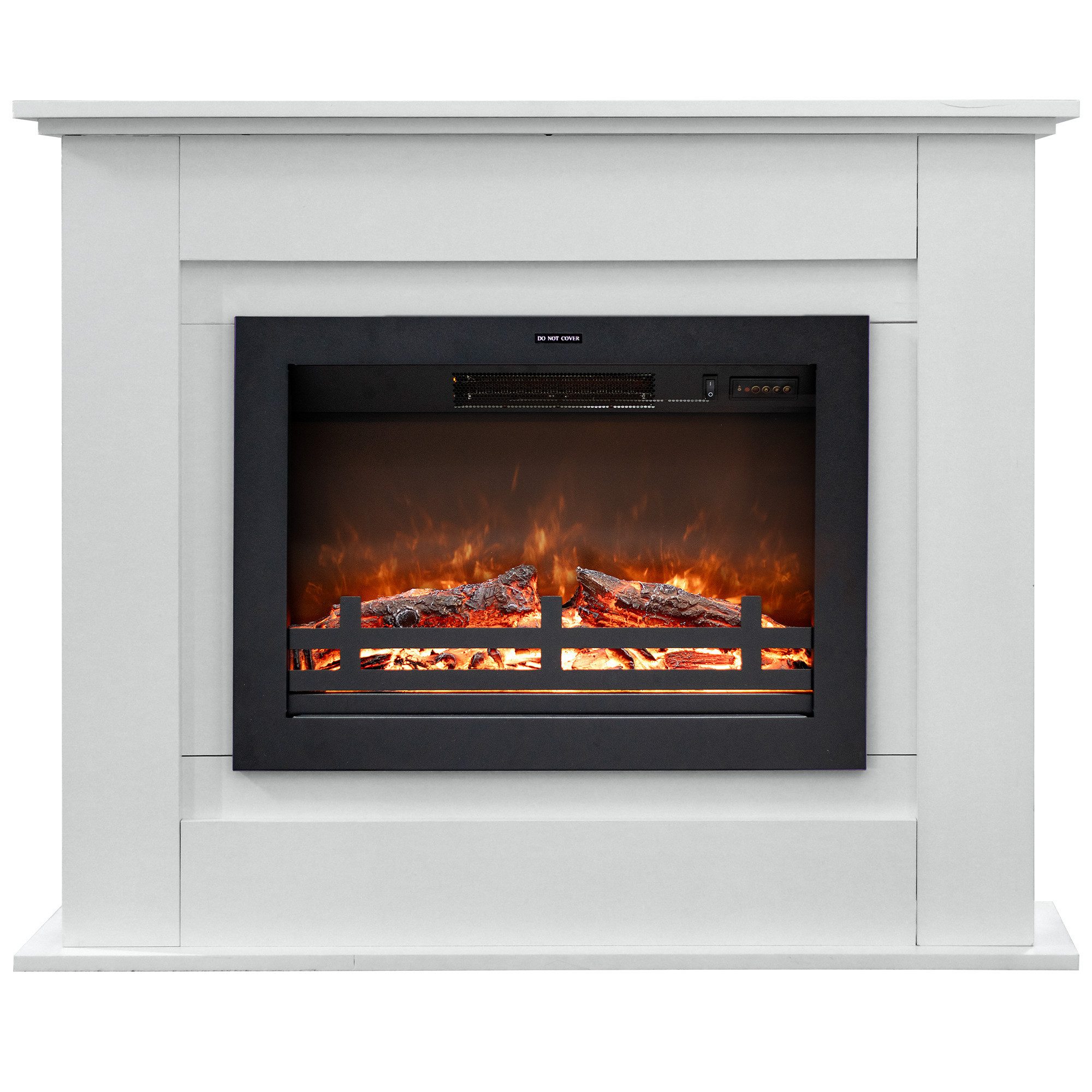 Valuxhome Elektrokamin 41" elektrischer Kamin mit Mantel, Holz Surround Firebox, freistehend, verstellbare Flammenhelligkeit, Elfenbeinweiß