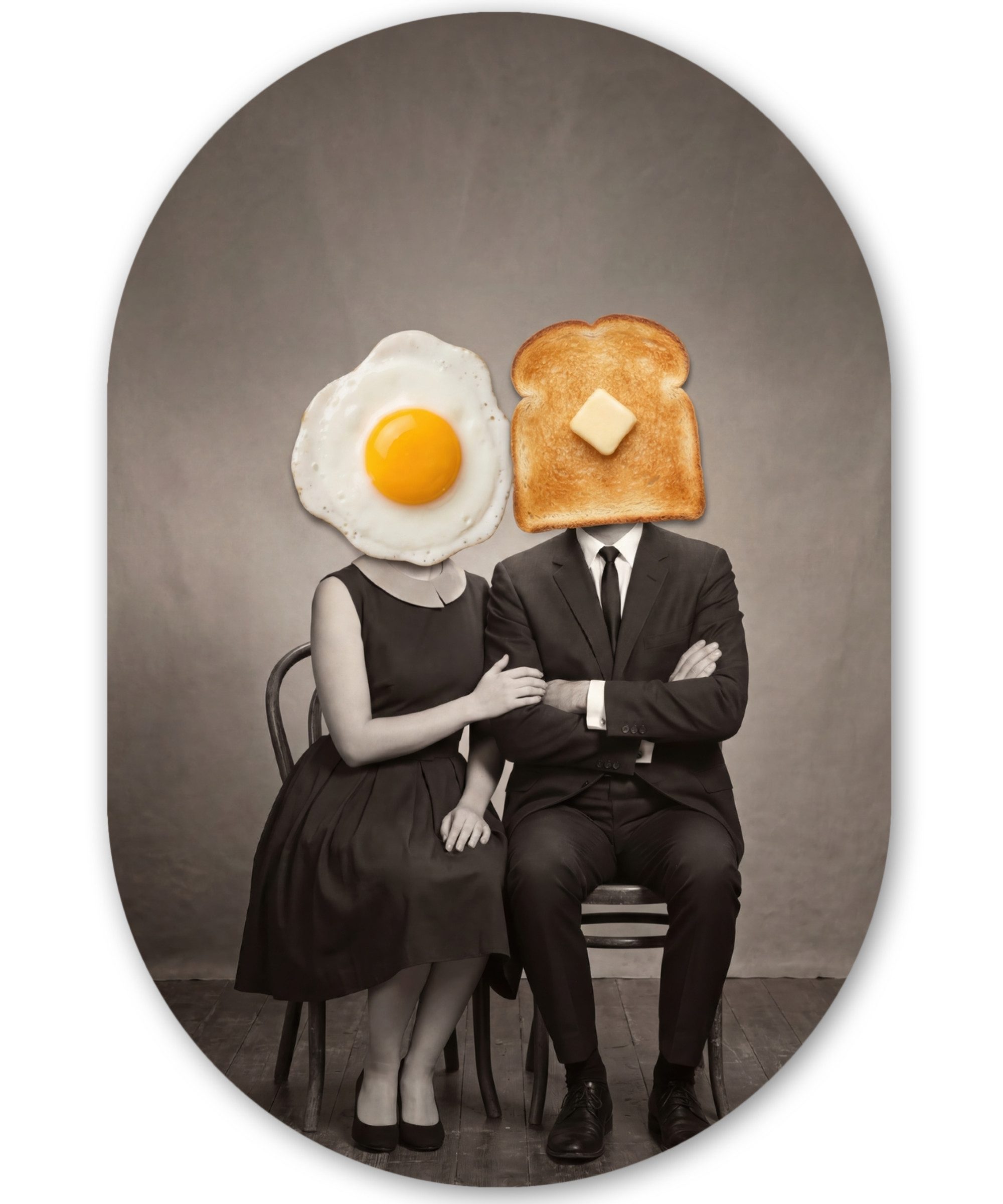 MuchoWow Gemälde Frühstück - Ehepaar - Ei - Brot, Fotodruck (1 St), Wandbild Oval, Wohnzimmer oder Schlafzimmer Wanddekoration, 40x60 cm