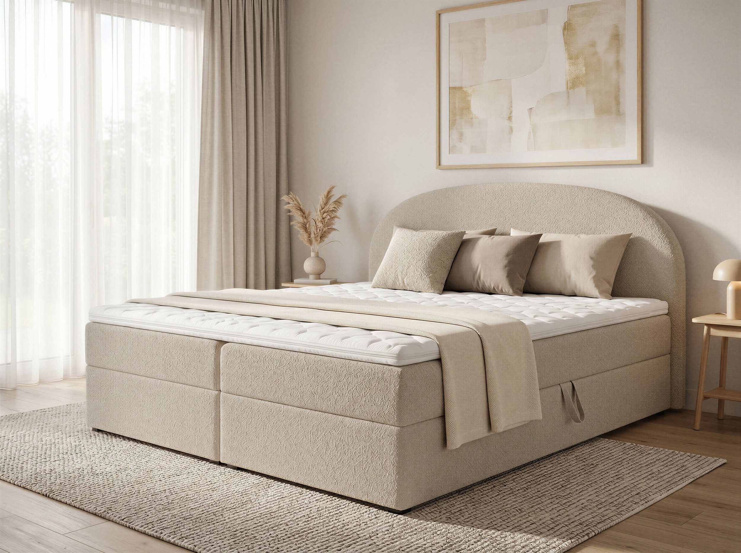 Sofnet Boxbett Cloud (mit zwei Bettkästen, Bonell-Matratze und Topper), Doppelbett, Polsterbett mit Kopfteil, Boxspringbett, Bouclé-Stoff