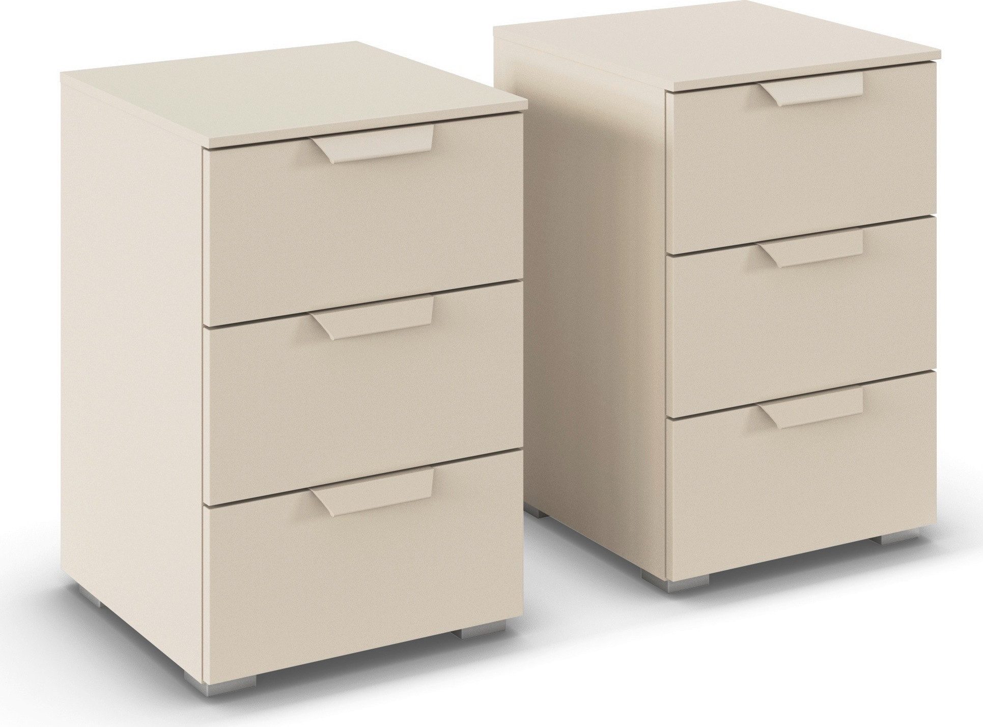 rauch Nachtkommode Nachttisch Nachtkonsole COSTA Set mit farblich passenden Metallgriffen (2 St., in 2 Griff-Farben, Breite je 40 cm), je drei geräumige Schubladen MADE IN GERMANY