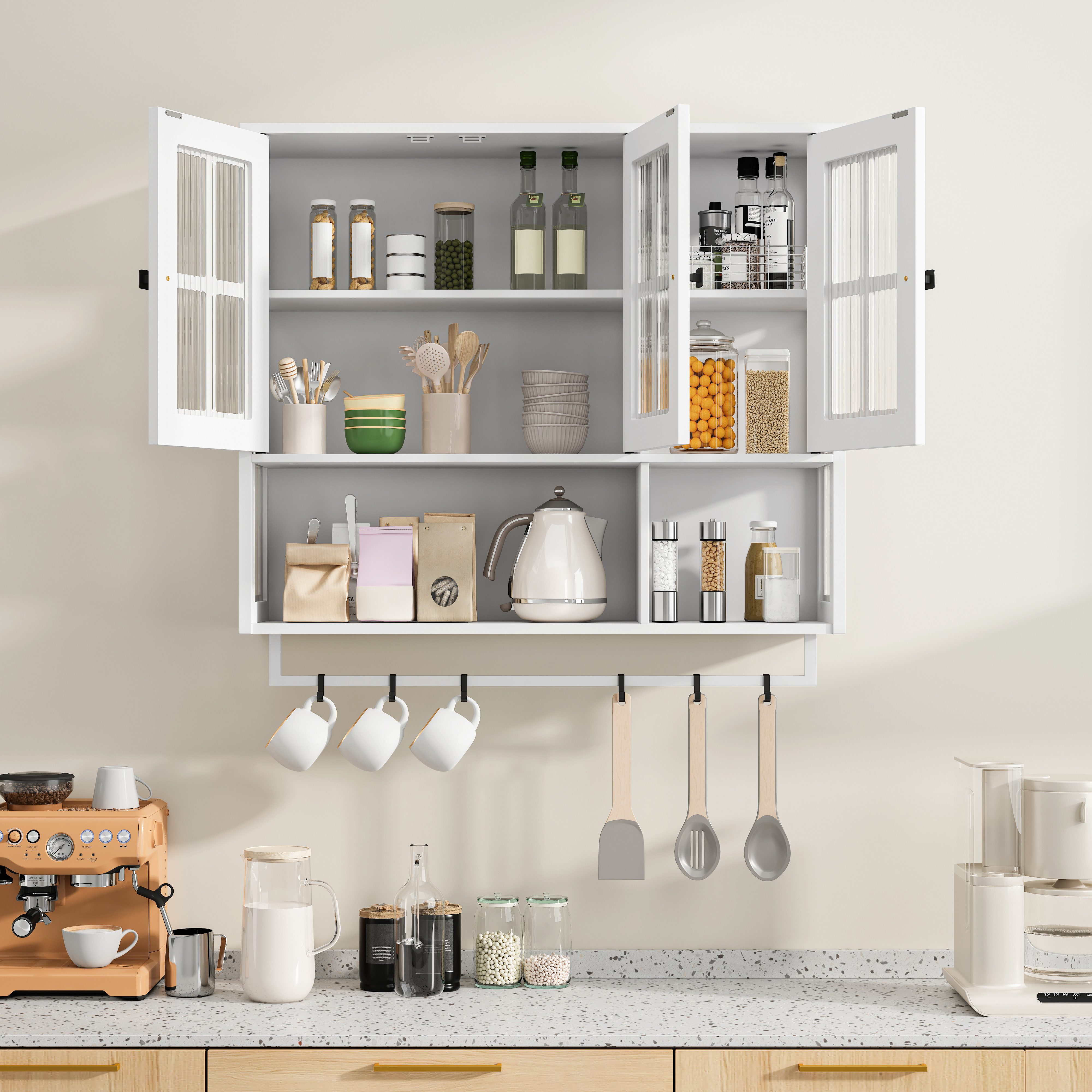 OKWISH Hängeschrank Wandhängeschrank, Glas-Wandregal (3-türiger Wandschrank günstig online kaufen