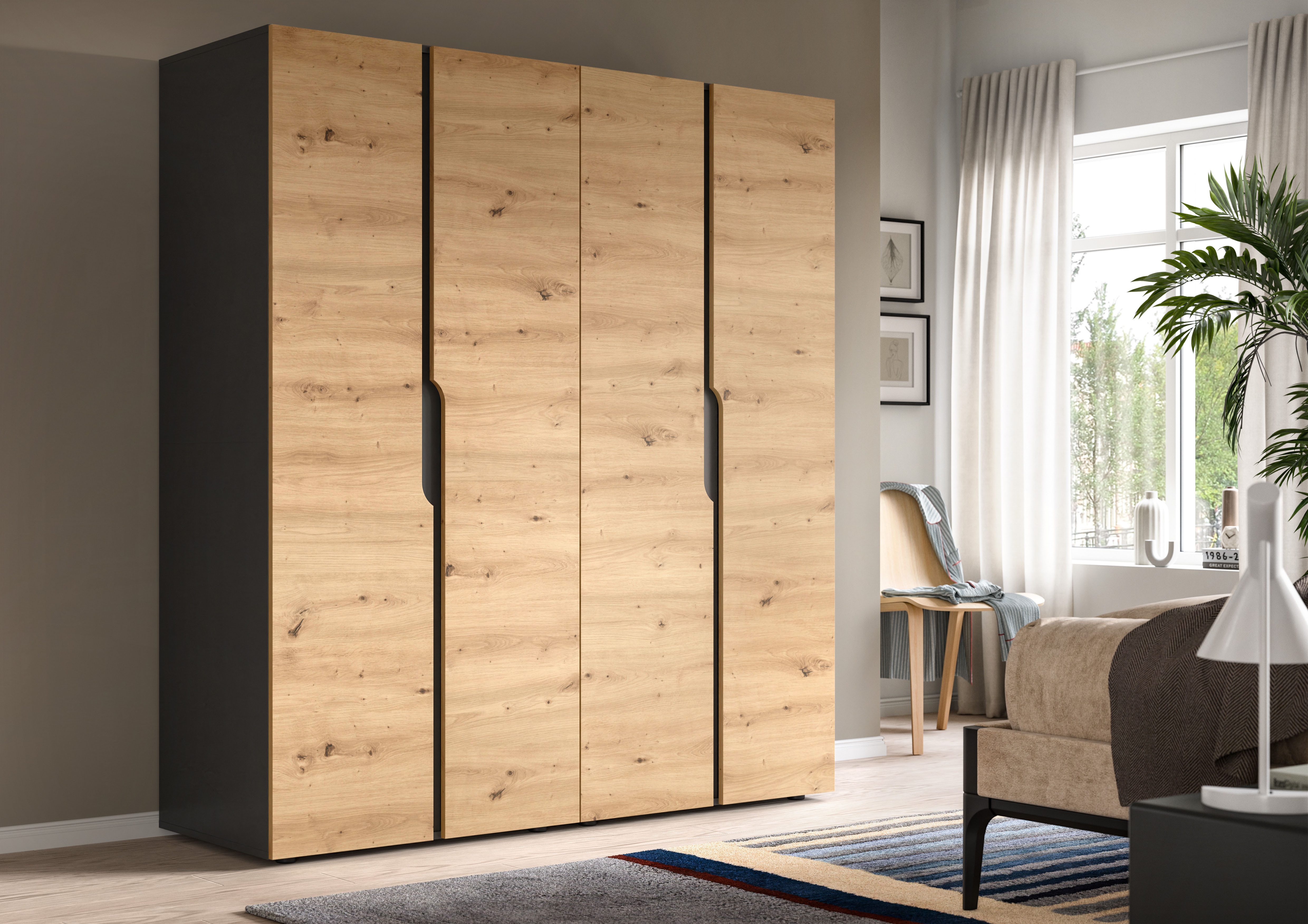 Home affaire Kleiderschrank BJÖRNEBORG, Schlafzimmerschrank, Garderobe, Schrank (inklusive Wechselblende in anthrazit und Artisan Eiche Nachbildung) 2 Schränke, – Bild 2 von 5