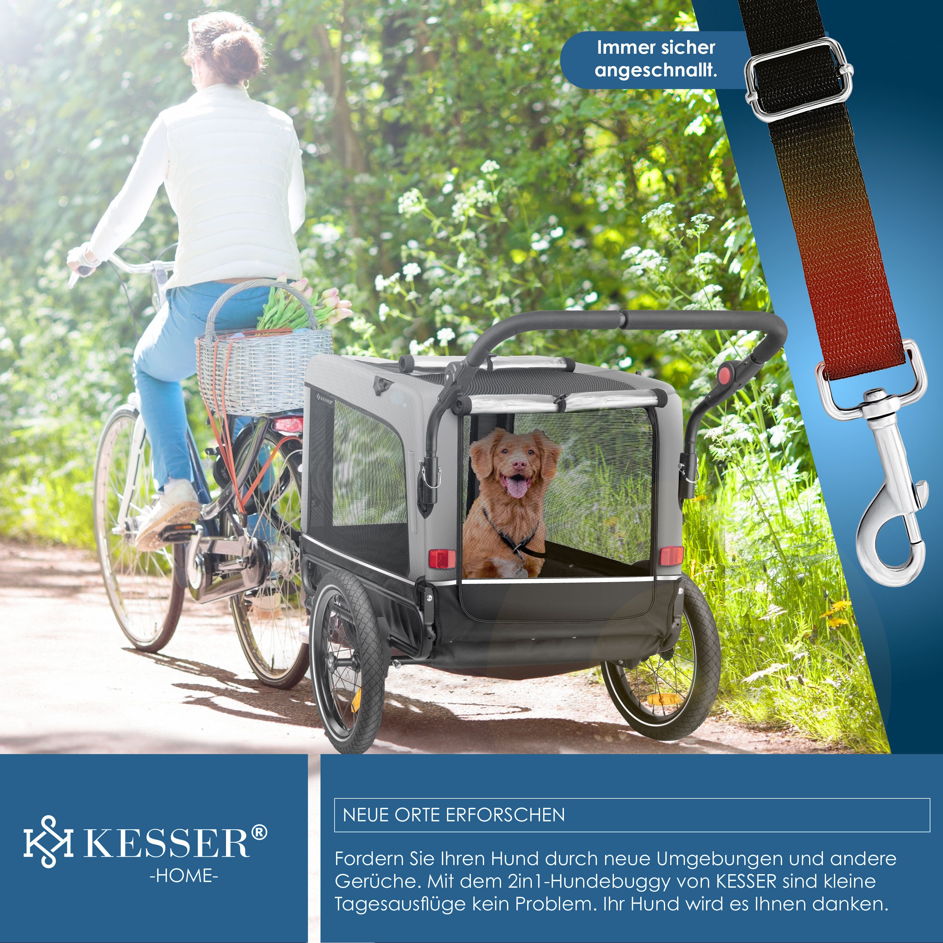 KESSER Fahrradhundeanhänger, Hundeanhänger Boxer 3-in-1 Hundebuggy Jogger Fahrradanhänger – Bild 5 von 5