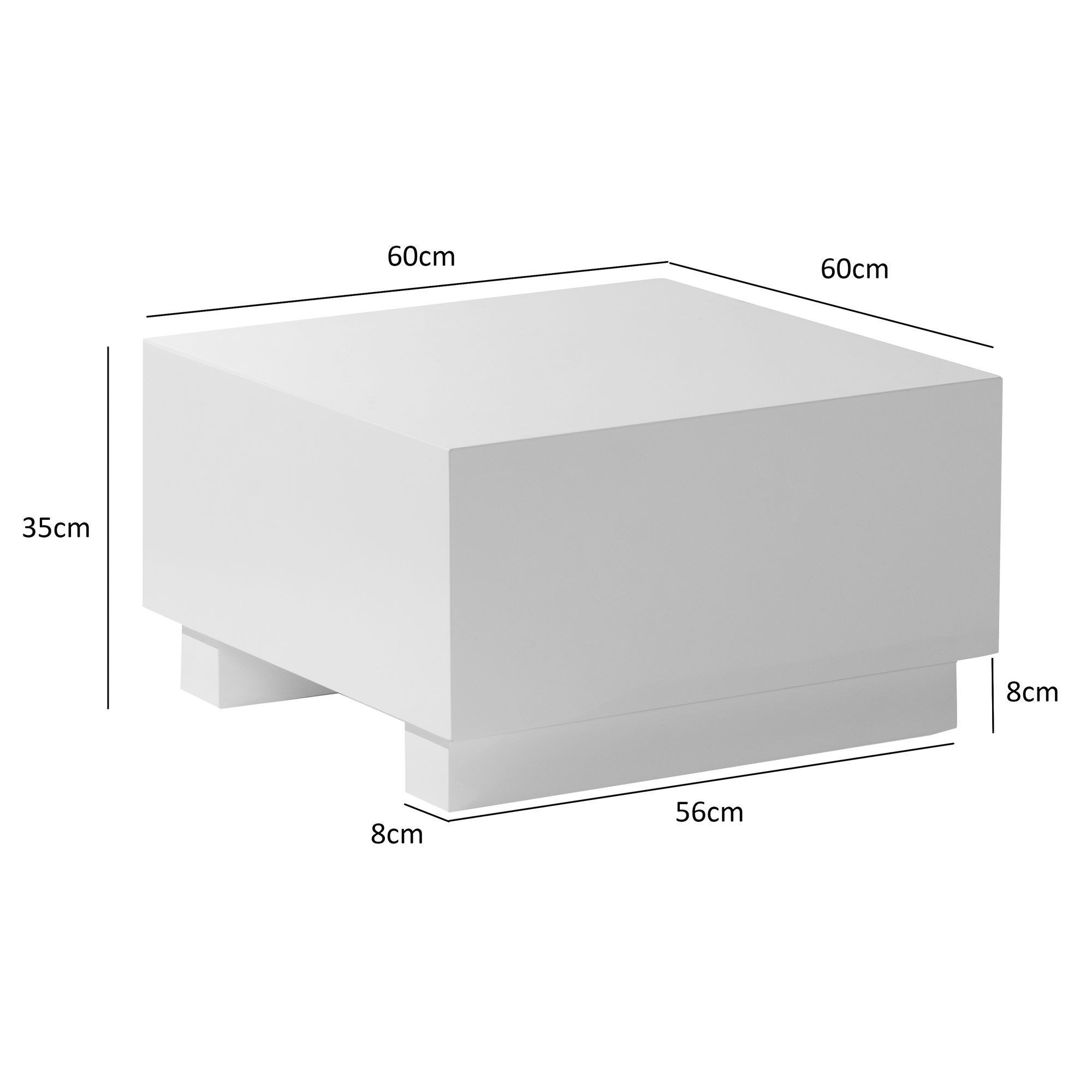 FINEBUY Couchtisch FB100042 Sofatisch MONOBLOC Weiß Hochglanz 60x60 cm Wohnzimmertisch (MONOBLOC 60x60x35 cm MDF Hochglanz Cube Würfel), Kaffeetisch Klein Quadratisch, Sofatisch Weiß
