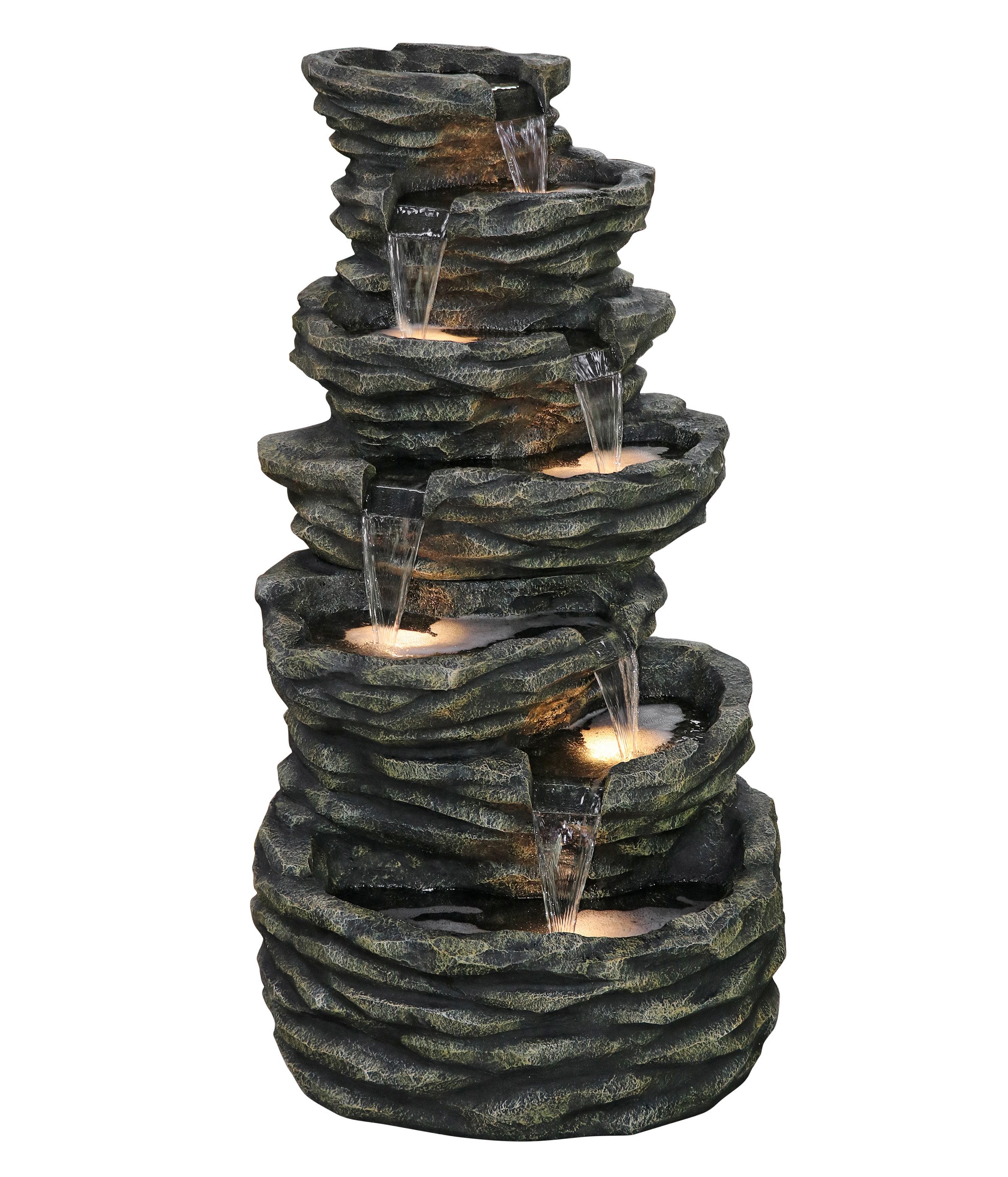 Dehner Gartenbrunnen Roccia mit LED-Beleuchtung, 87 x 81.5 x 150 cm, Polyresin, inkl. Pumpe / Trafo / LED-Beleuchtung
