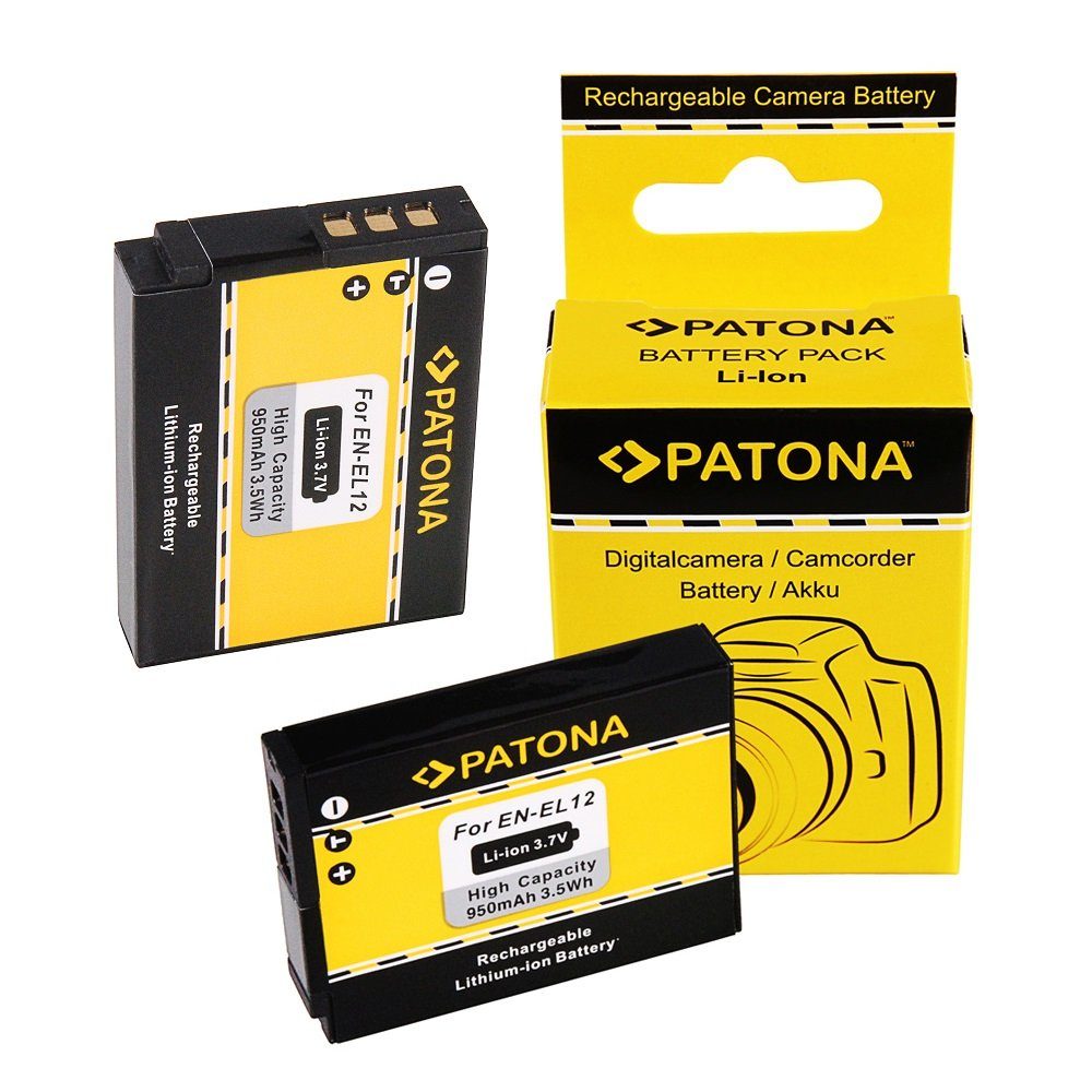 Patona 2x Akku für Nikon EN-EL12 Kamera-Akku Ersatzakku Kameraakku 950 mAh (3,7 V, 2 St), CoolPix P300 S70 S710 S610 S620 S630 S640 S6100 S8000 S8100 S9100